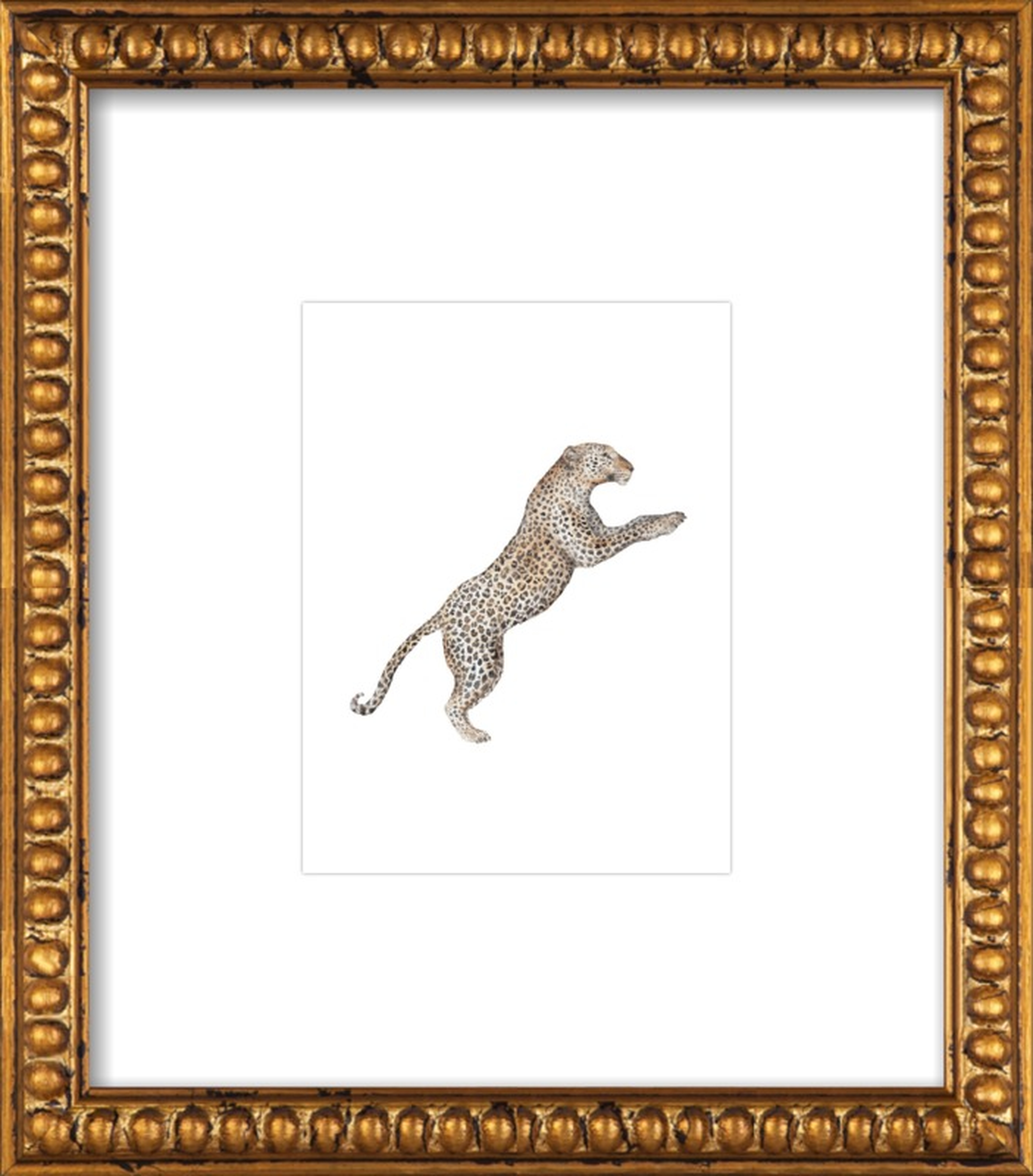 Leaping Leopard Watercolor by Lauren Rogoff - 8x10 - Gold Crackle Bead Wood with Matte - Artfully Walls