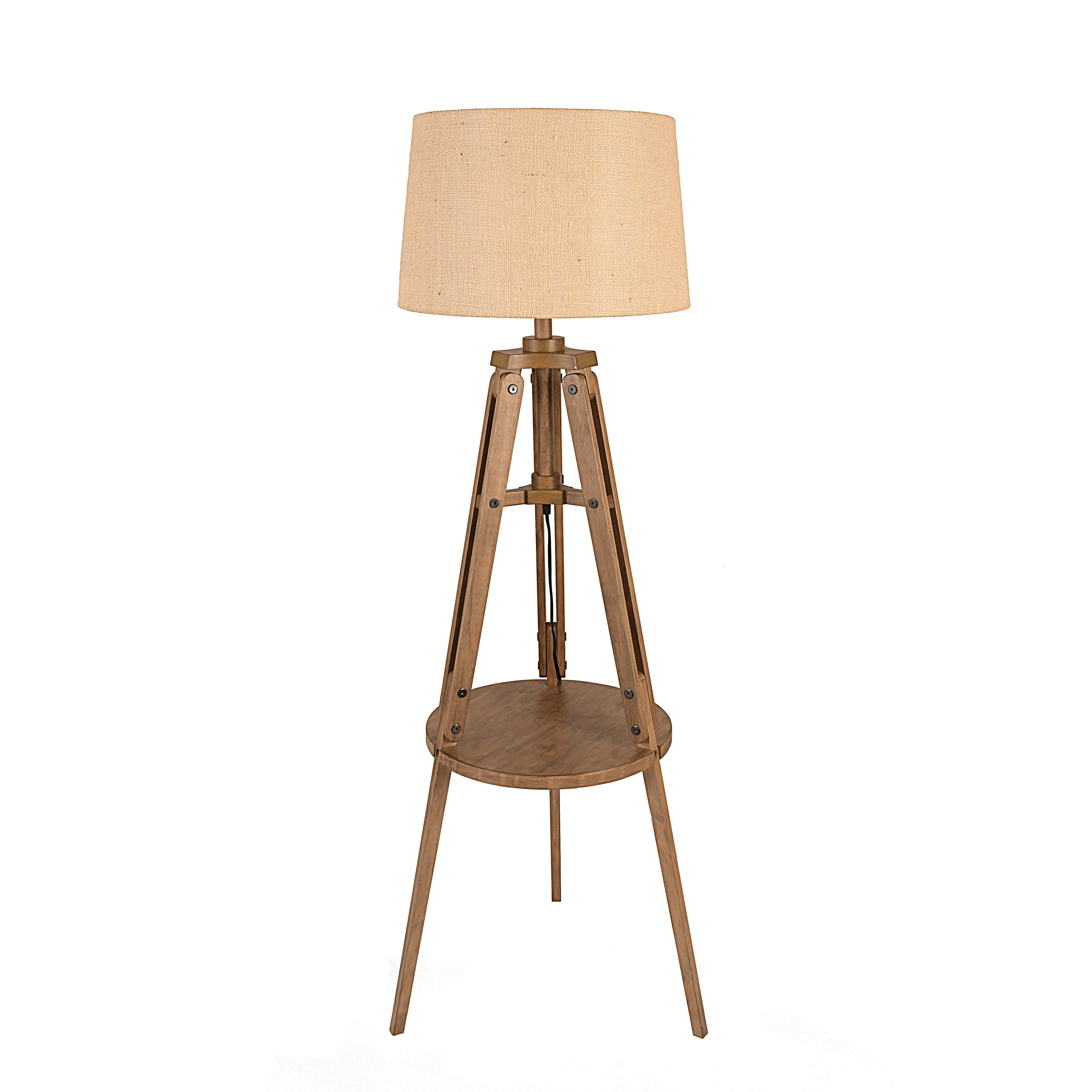Mariner Tripod A-Frame Wood Floor Lamp with Tabletop base and Beige Burlap Shade - Creative Co-Op