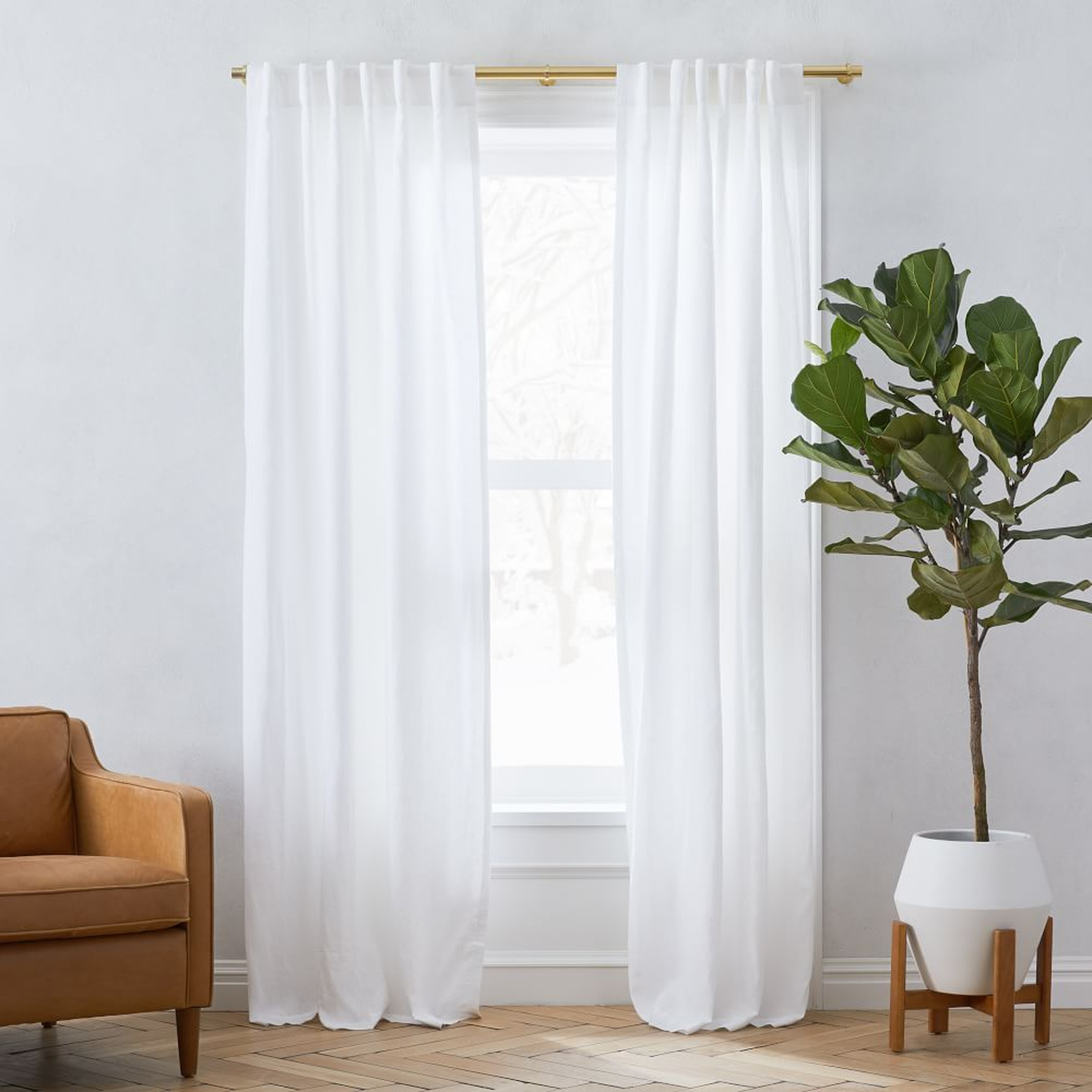 European Flax Linen Curtain with Cotton Lining, White, 48"x96", Set of 2 - West Elm
