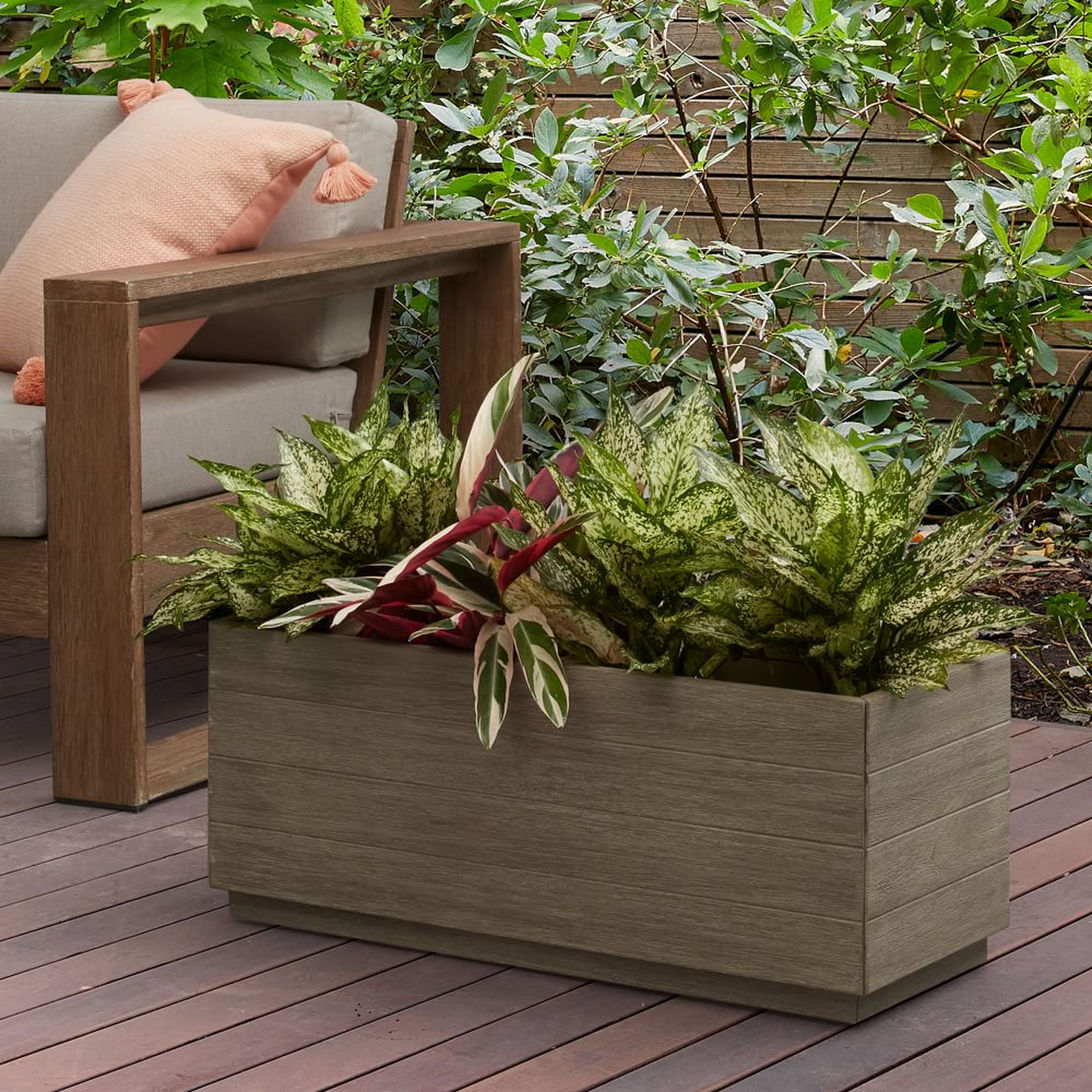 Portside Outdoor Planter Trough, Weathered Gray, 12x30inches - West Elm