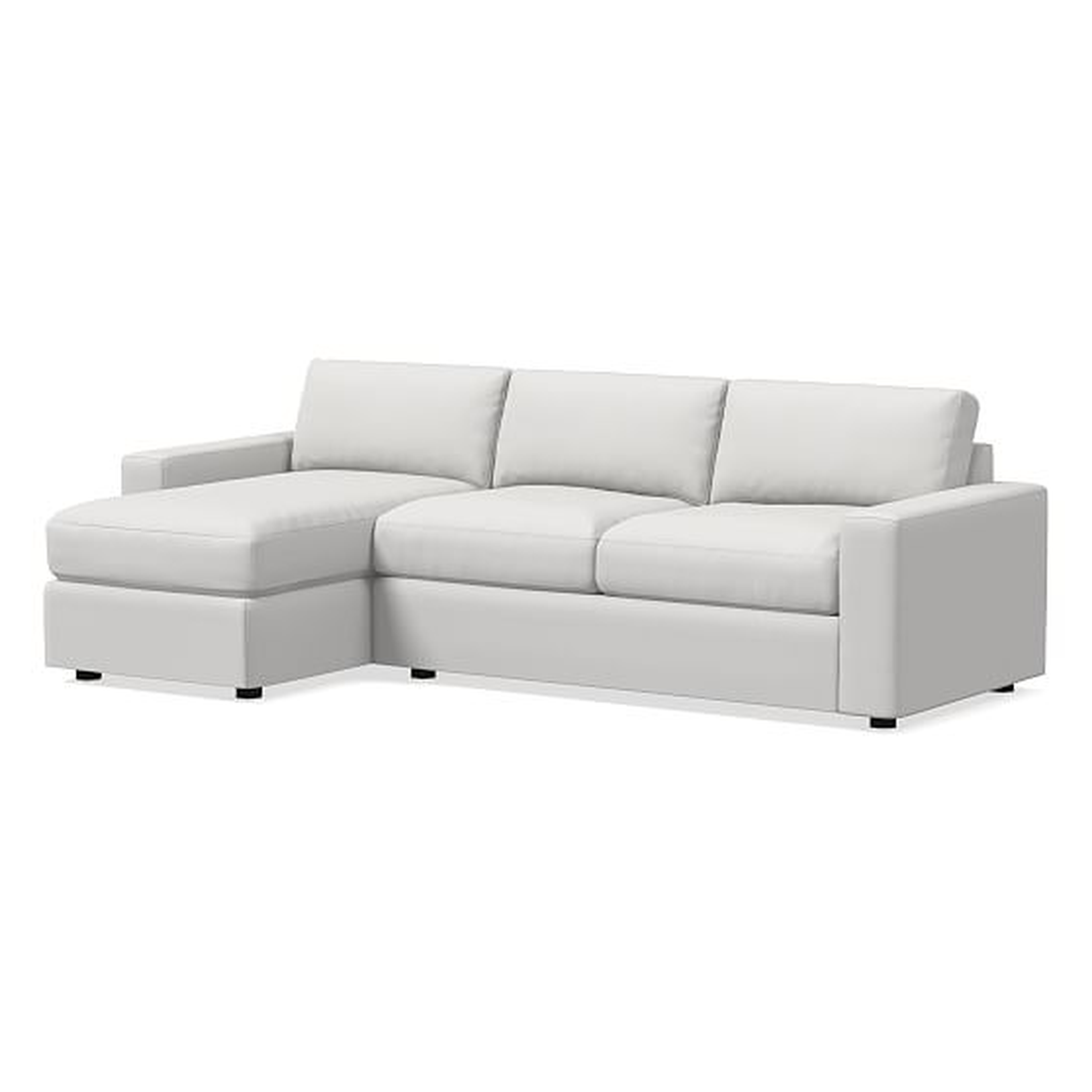 Urban 111" Left Sleeper Sectional w/ Storage, Performance Washed Canvas, White, Poly-Fill - West Elm