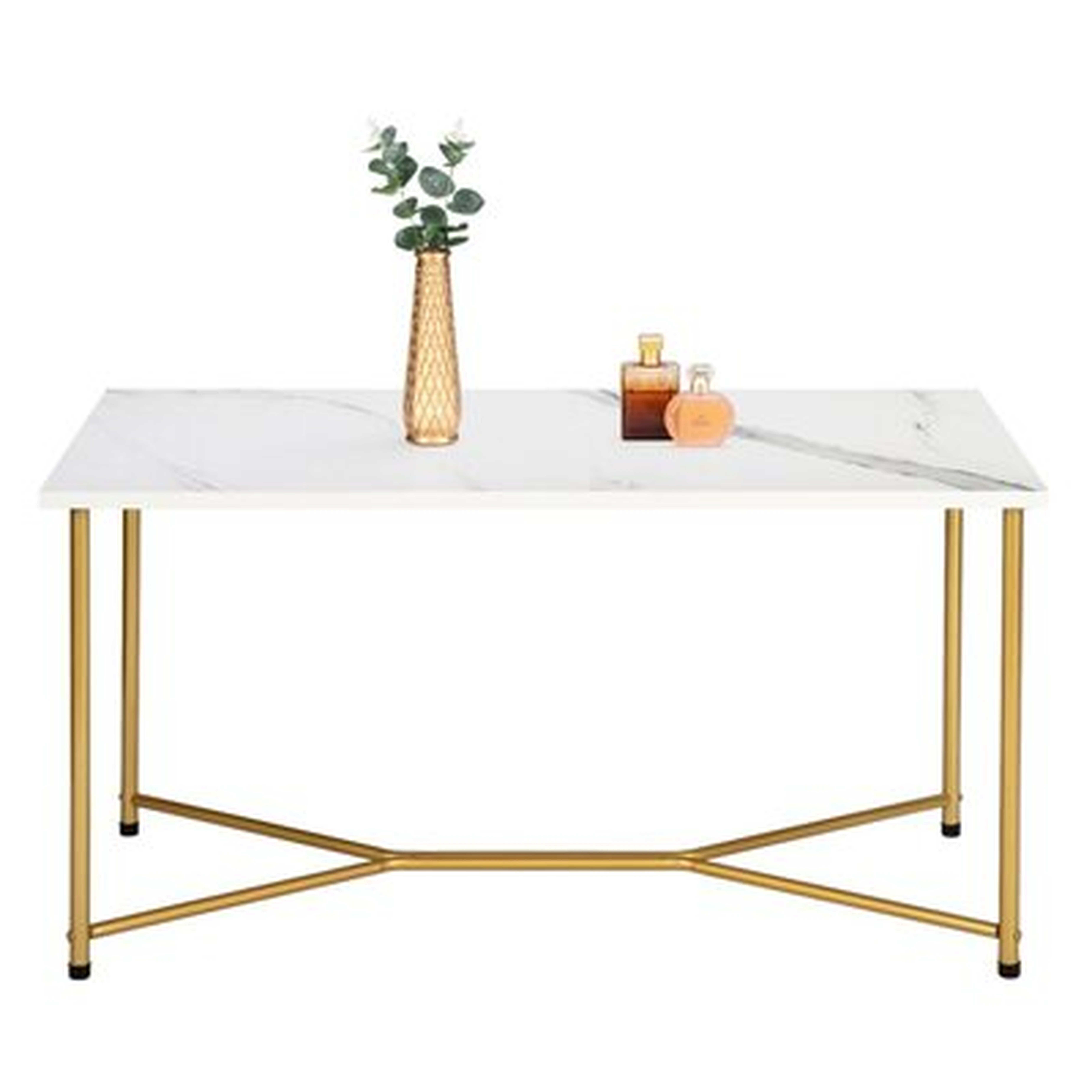 Single Layer 1.5Cm Thick MDF Imitation Marble Square Tabletop Golden Table Legs Iron Coffee Table White - Wayfair