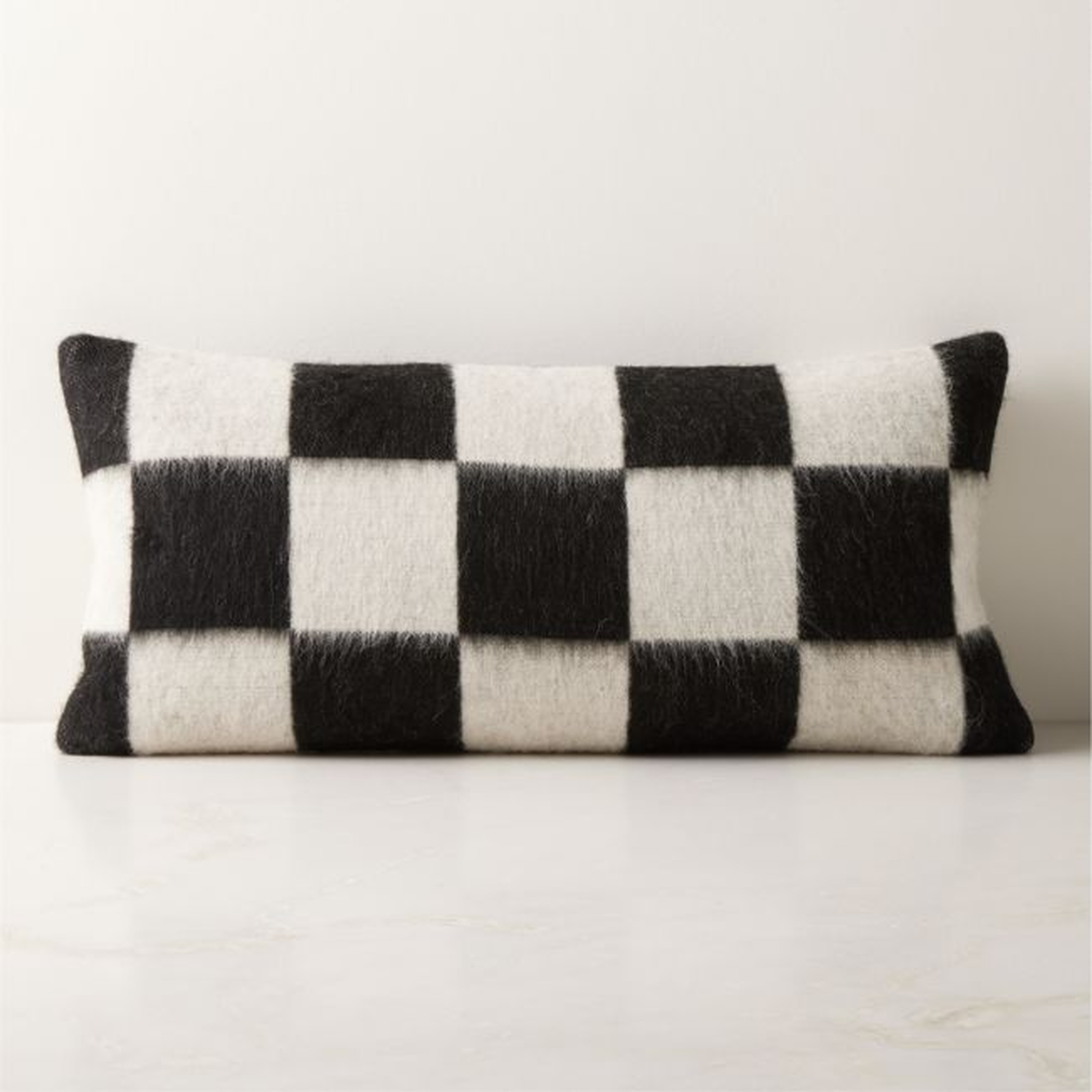 Crosby Black and Ivory Alpaca Lumbar Pillow with Feather-Down Insert 23"x11" - CB2