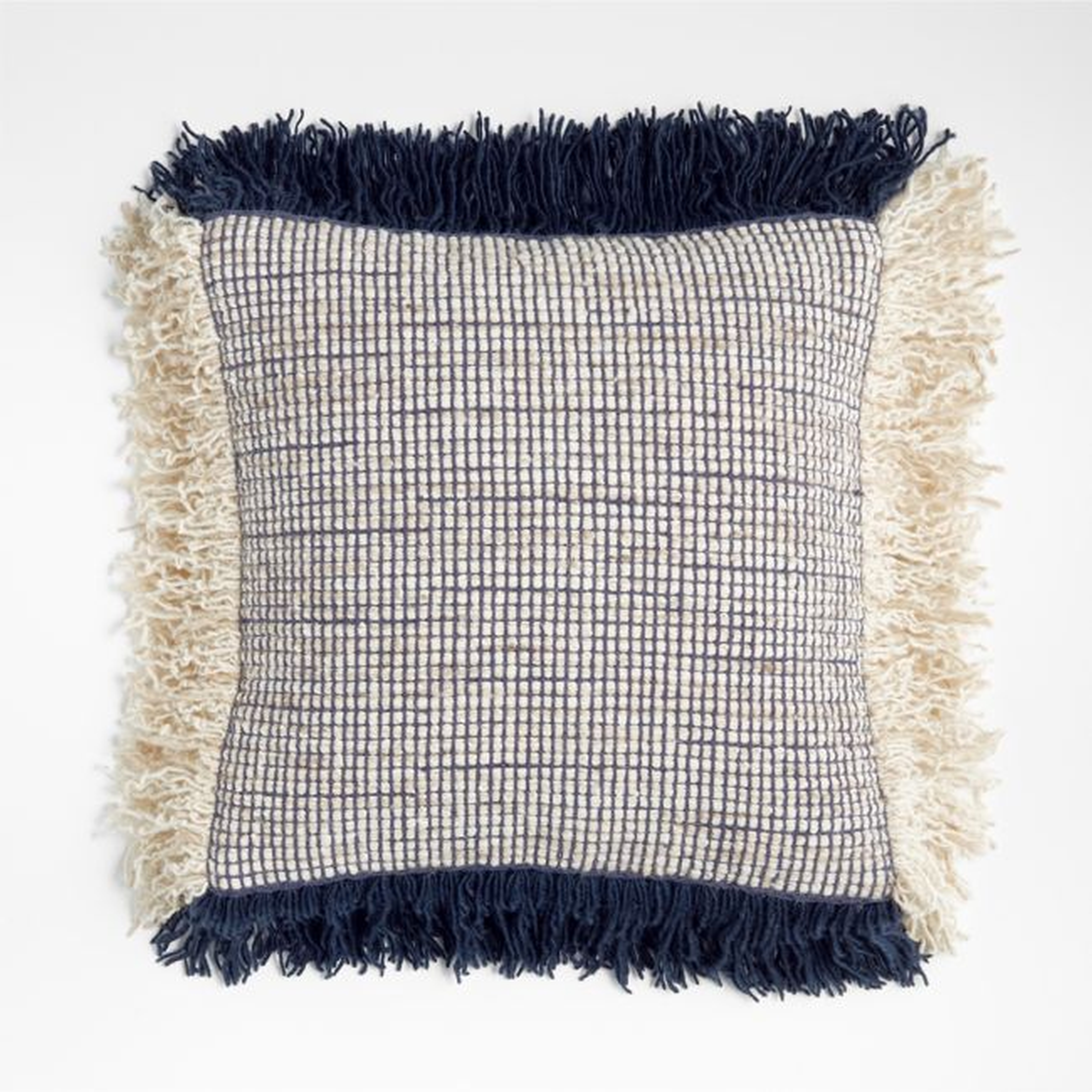 Guthrie 18"x18" Navy Fringe Throw Pillow with Down-Alternative Insert - Crate and Barrel