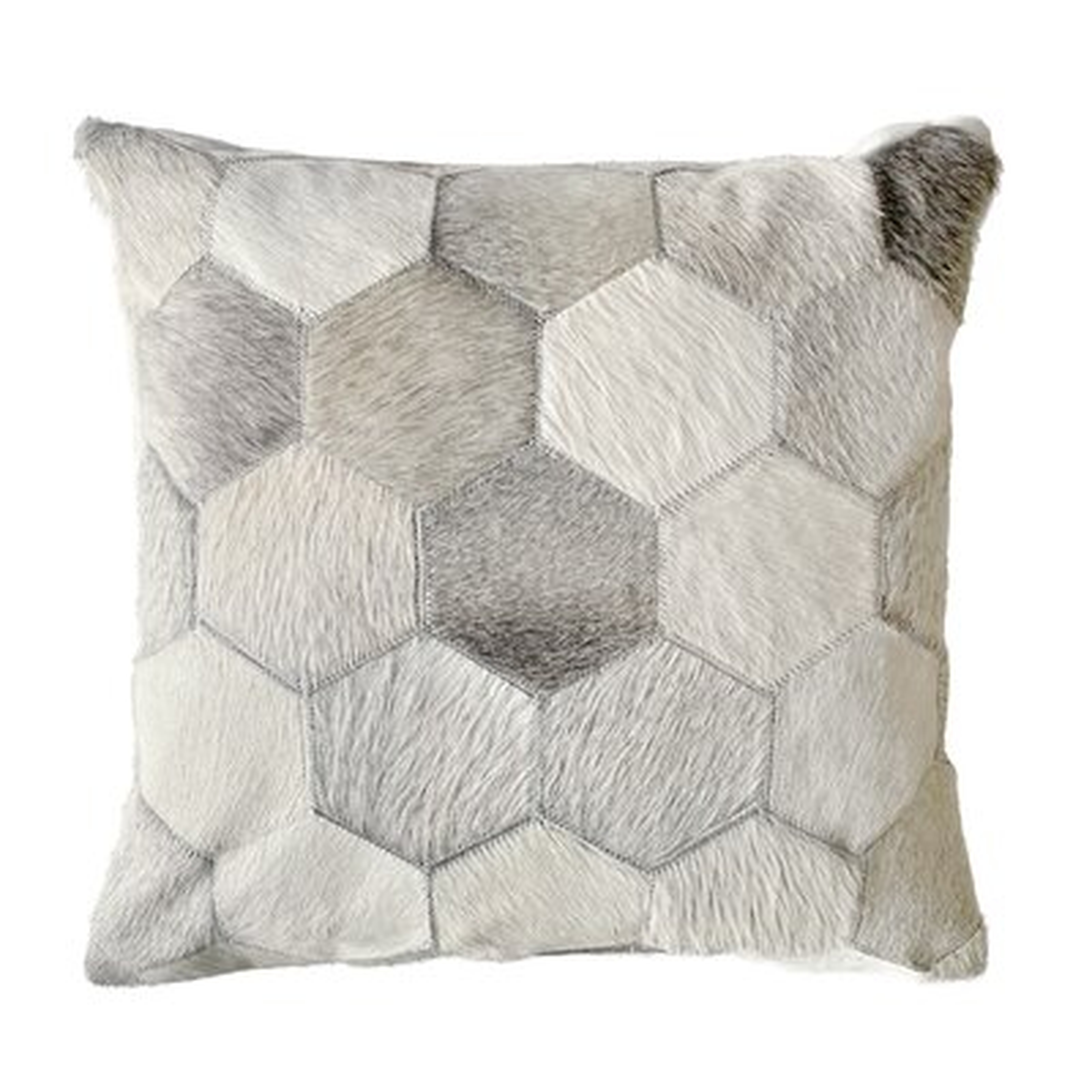 Noori Home - Eli Hexagon Design Decorative Cowhide Throw Pillow, 18"x18"x4", Grey/ivory/beige - Wayfair