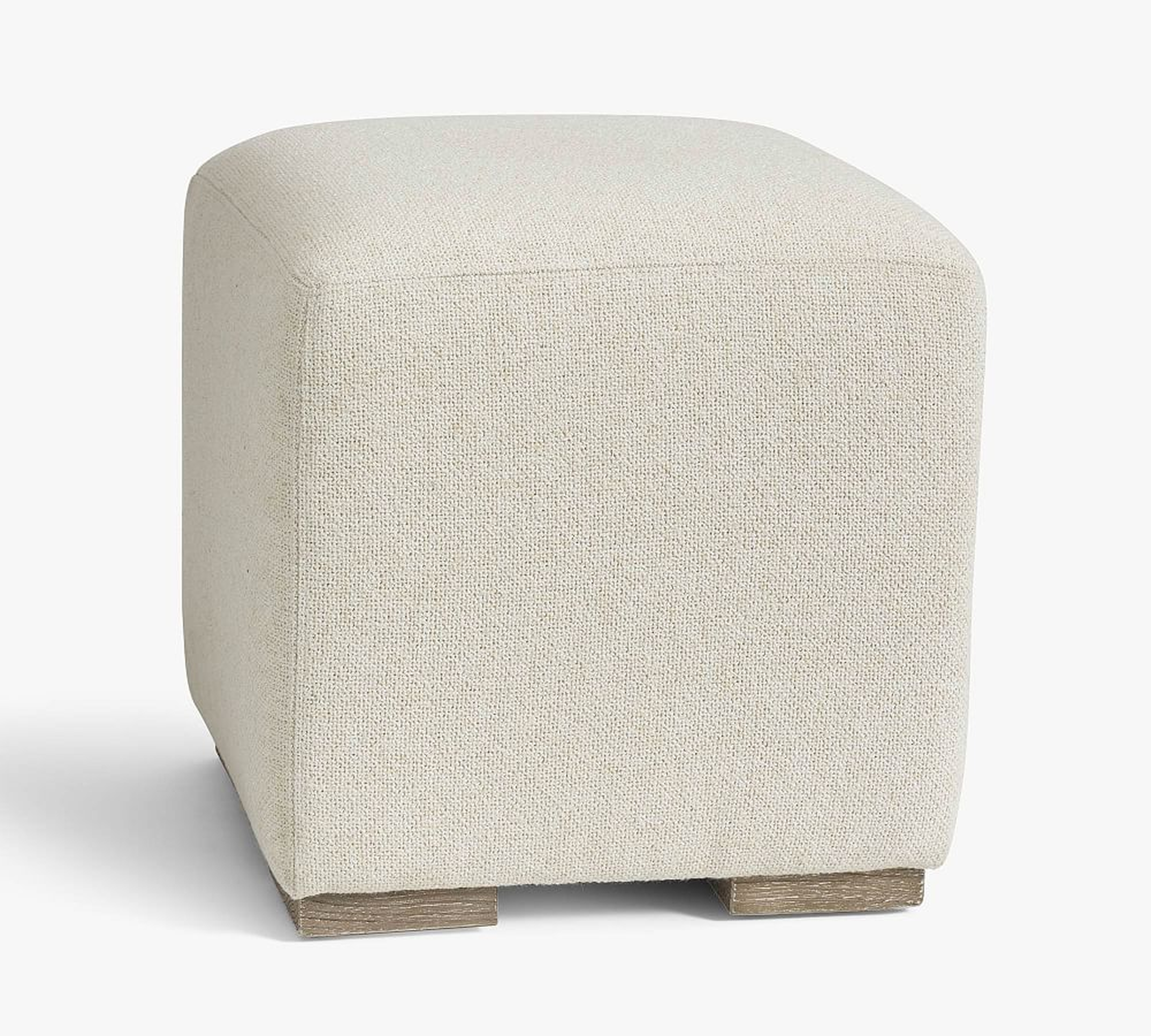 Universal Upholstered Cube, Gray Wash Legs, Performance Boucle Oatmeal - Pottery Barn