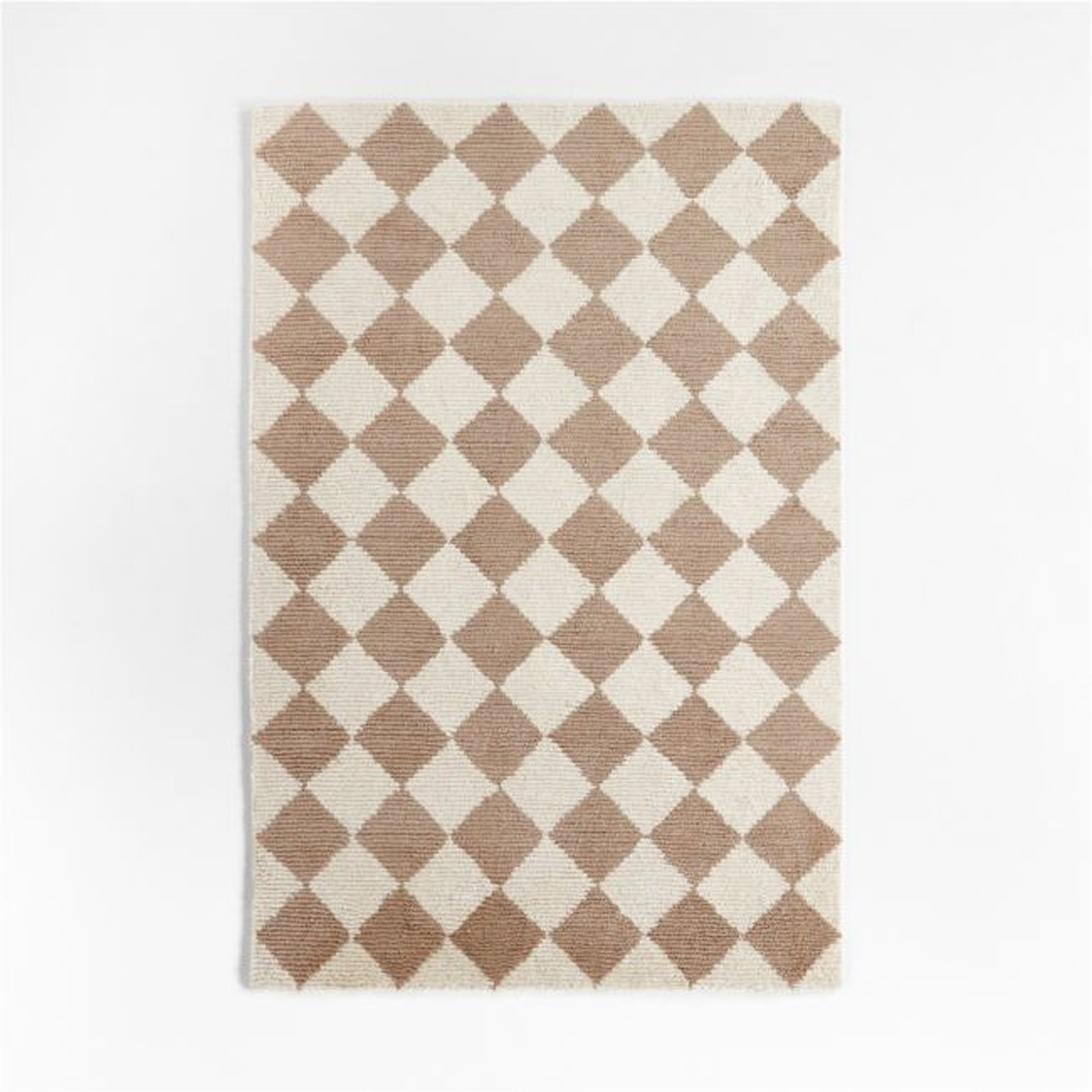 Wool Checkerboard Dark Tan Kids Area Rug 5x8 - Crate & Kids