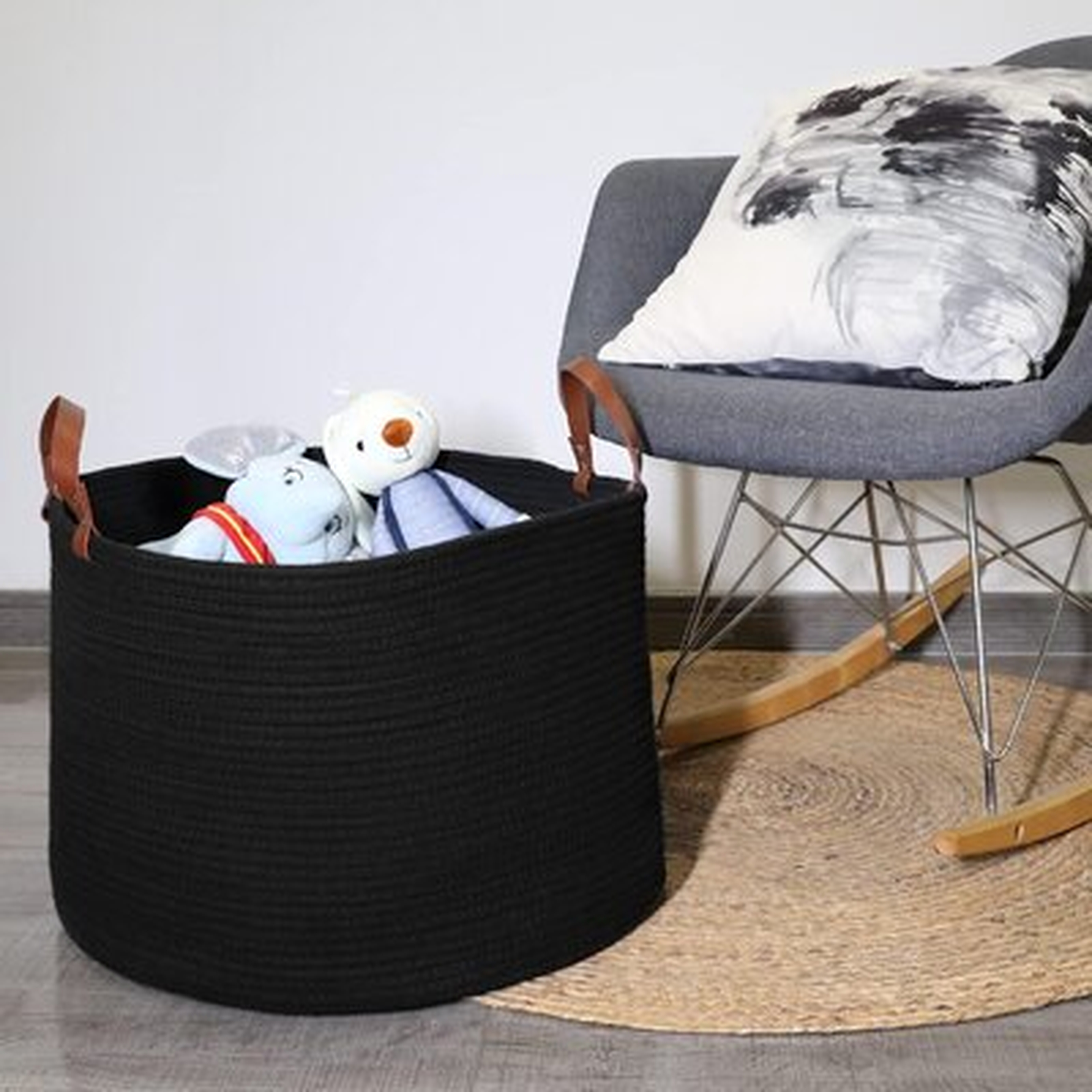 Large Baskets For Storage Cotton Rope Basket Laundry Hamper-  Woven Toy Bin Blanket Holder XXL  Collapsible Laundry Basket With Leather Handle, 20"X20"X13" - Wayfair