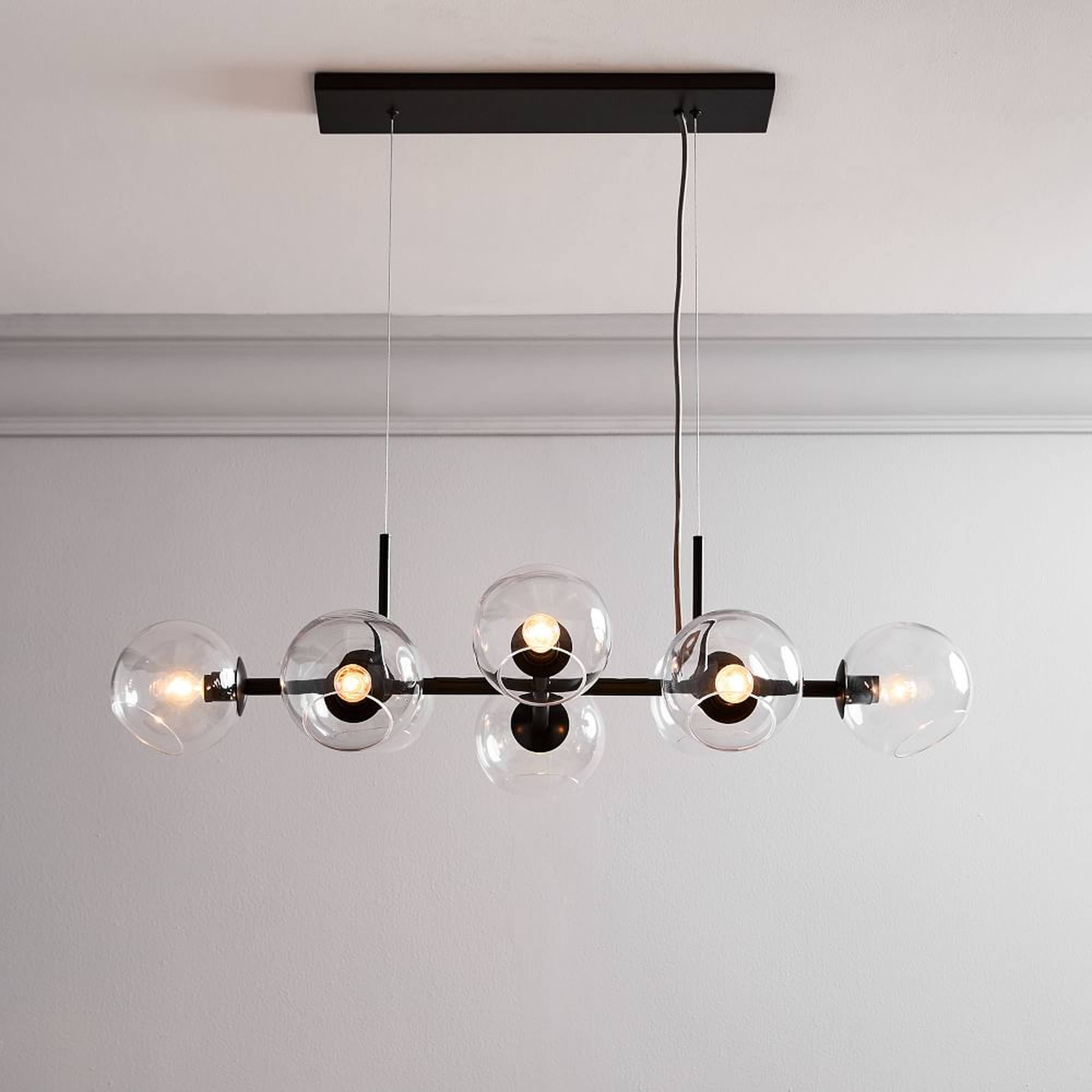 Staggered Glass Chandelier With Light Bulb, Clear, Bronze - West Elm