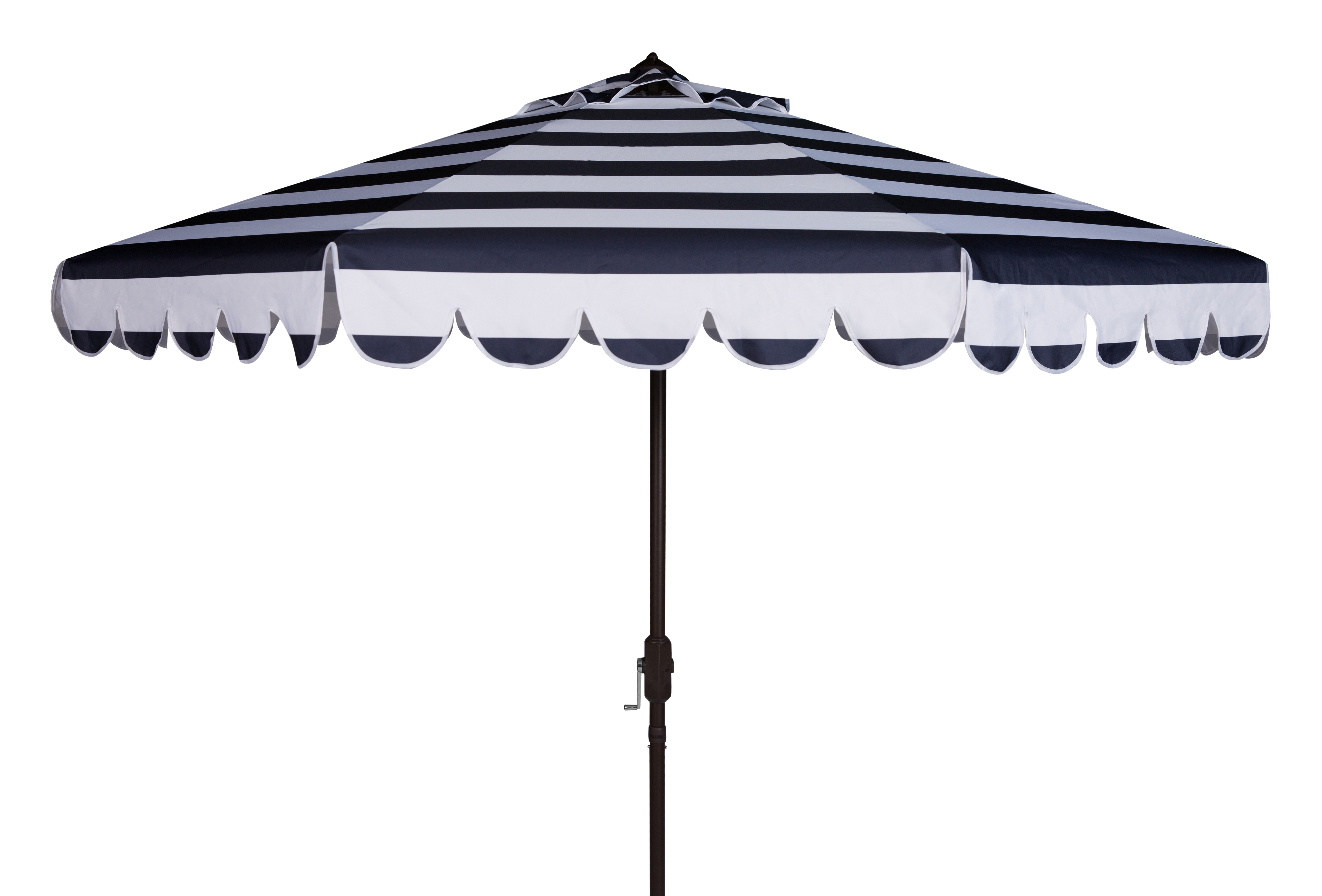 Maui Single Scallop Striped 9Ft Crank Push Button Tilt Umbrella - Navy/White - Safavieh - Arlo Home