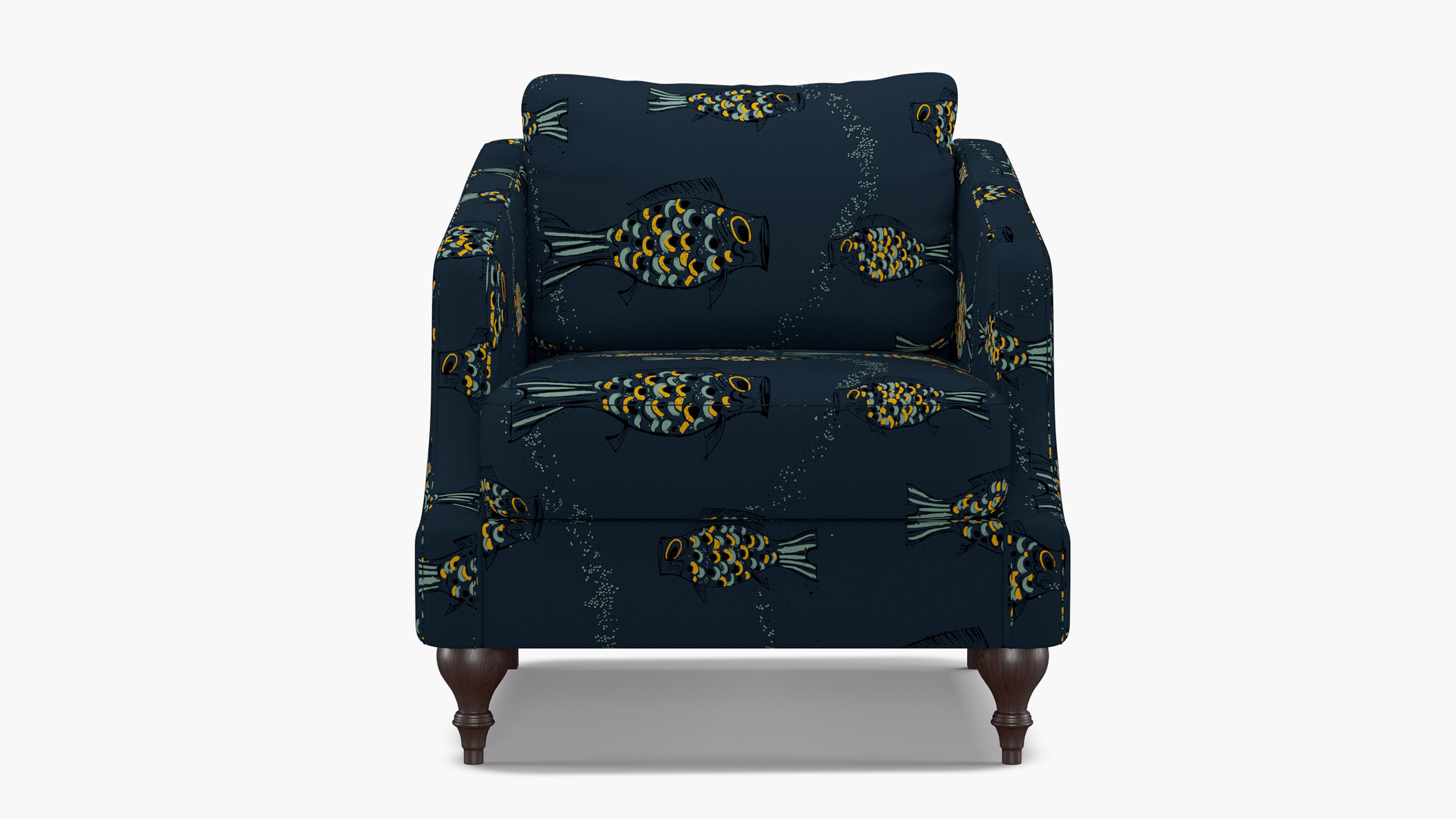 Slope Arm Chair, Indigo Sakana, Espresso Turned Wood Leg - The Inside