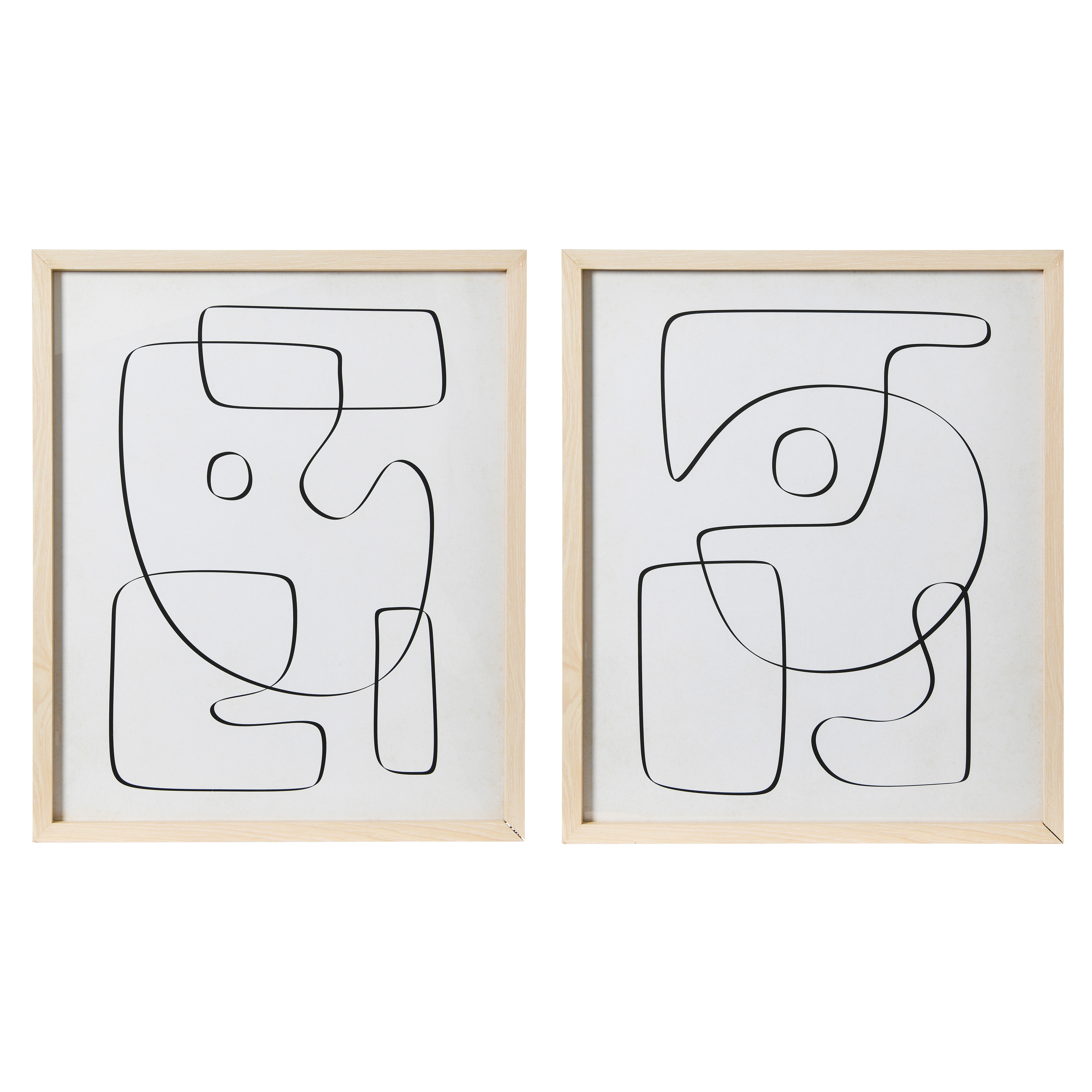 Abstract Line Drawings with Solid Wood Frame and Glass Cover, Set of 2 - Creative Co-Op