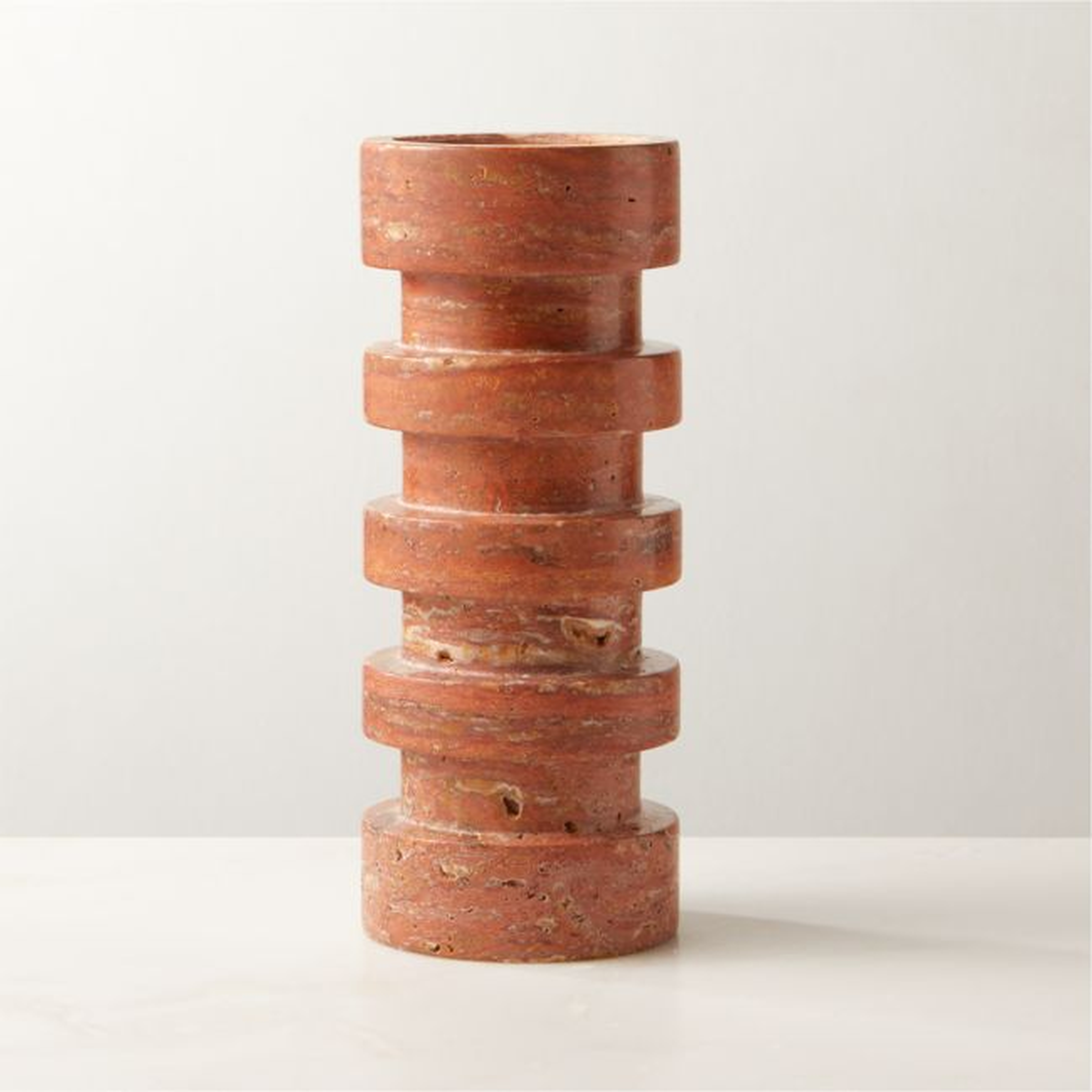 Dev Red Travertine Candle Holder Large - CB2