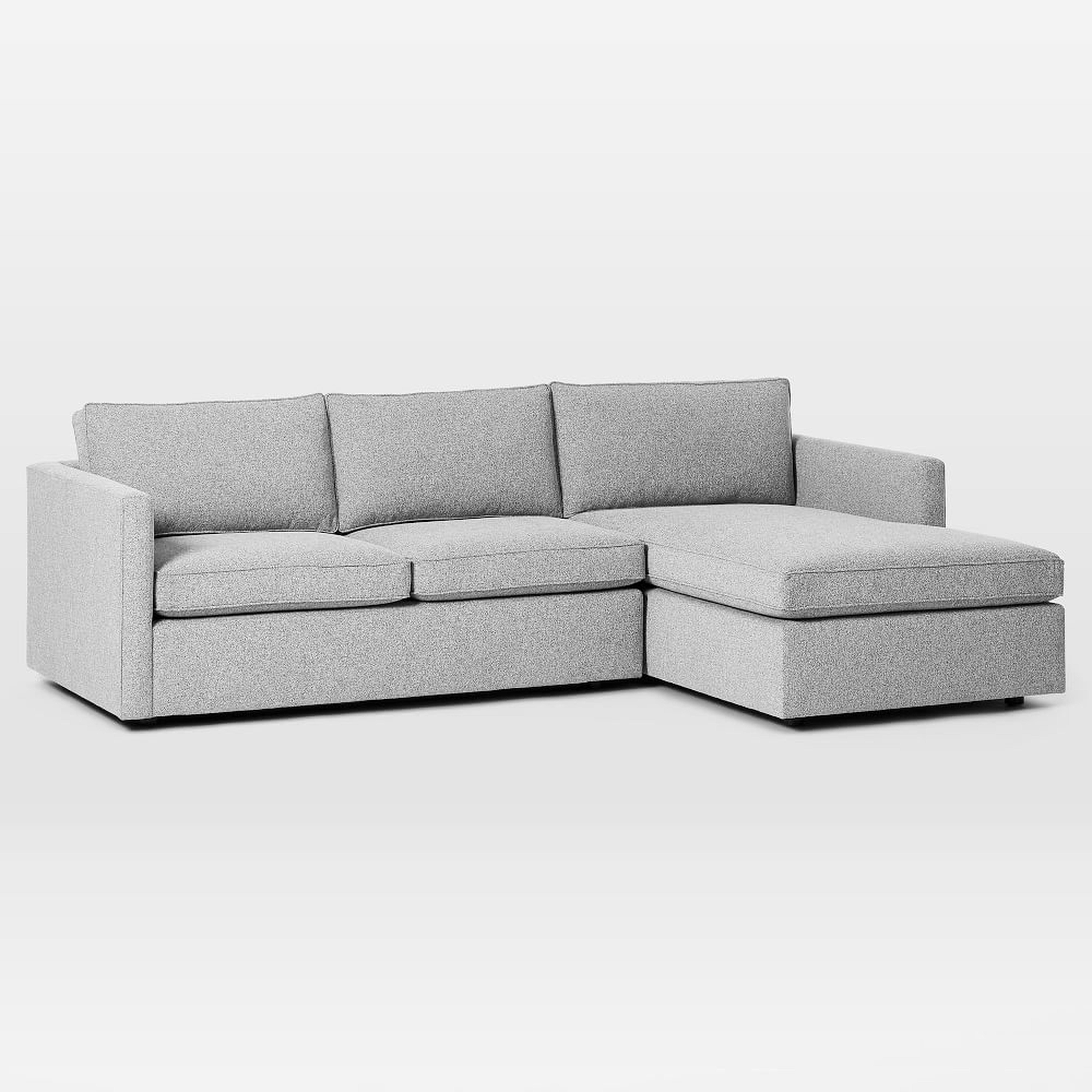 Harris 111" Right Multi Seat 2-Piece Chaise Sectional w/ Storage, Standard Depth, Chenille Tweed, Storm Gray - West Elm