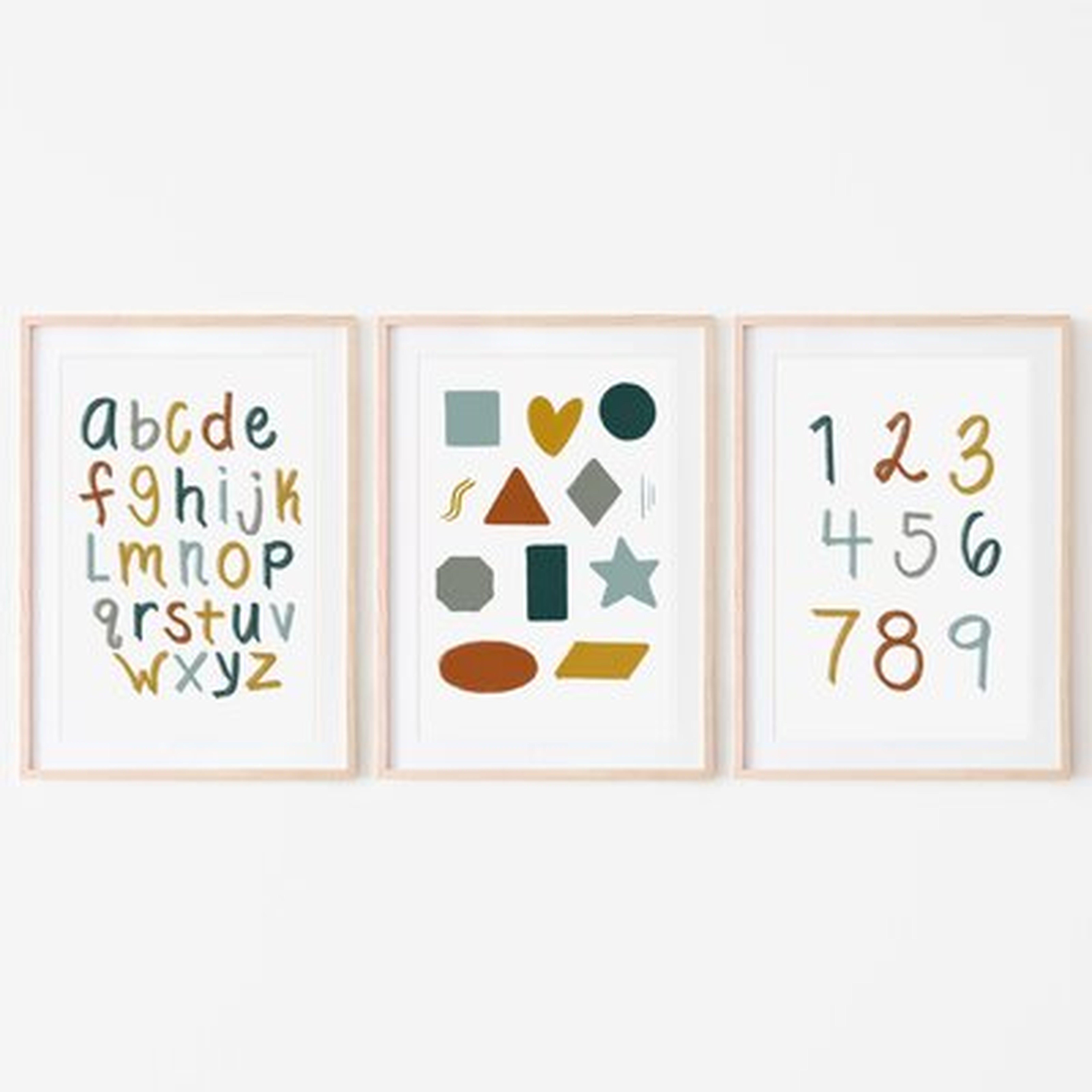 Retro Boys Alphabet, Numbers And Shapes Art Prints (Set Of 3)  Nursery Room, Kids Bedroom And Playroom Wall Art Prints - Wayfair