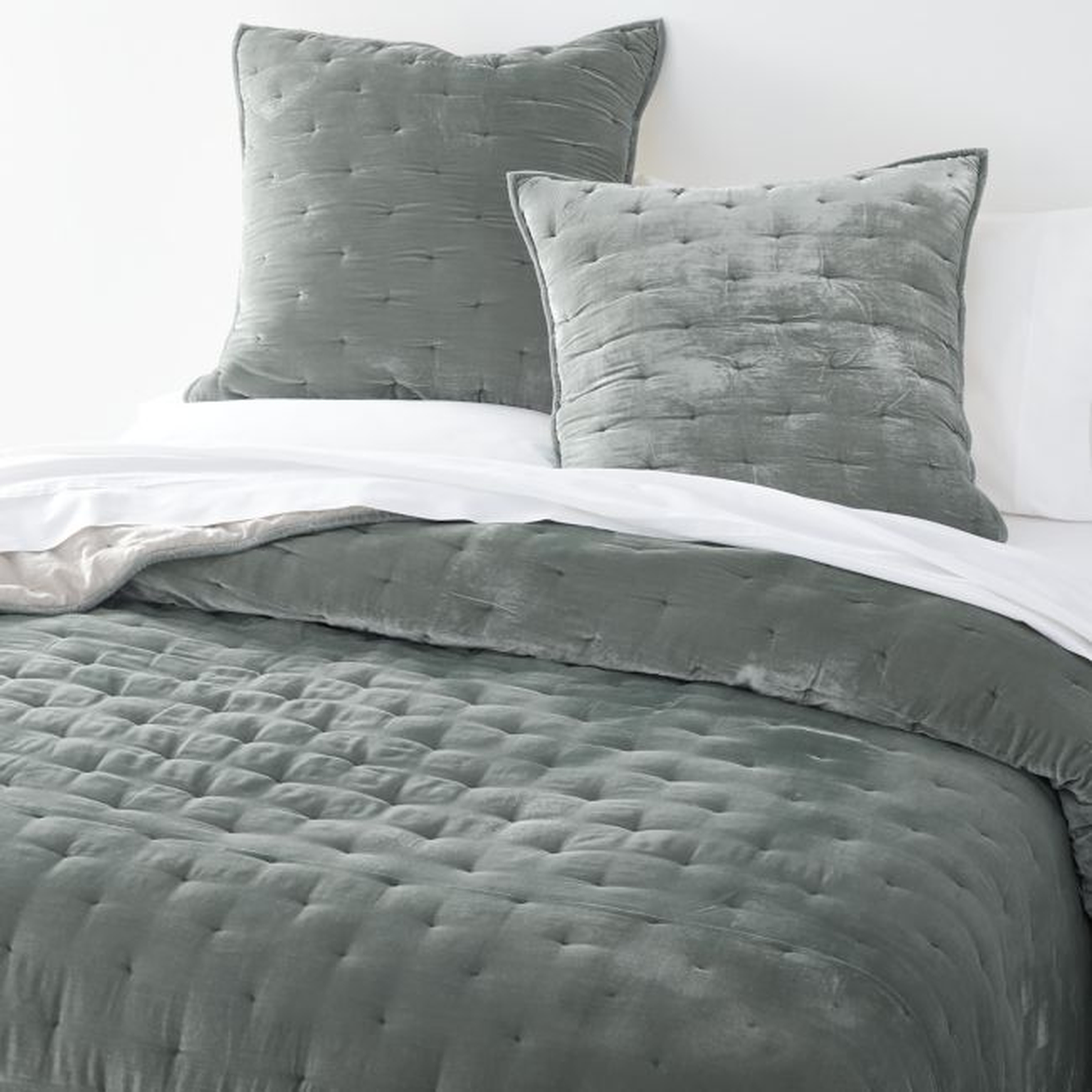 Juliet Light Blue Velvet King Quilt - Crate and Barrel