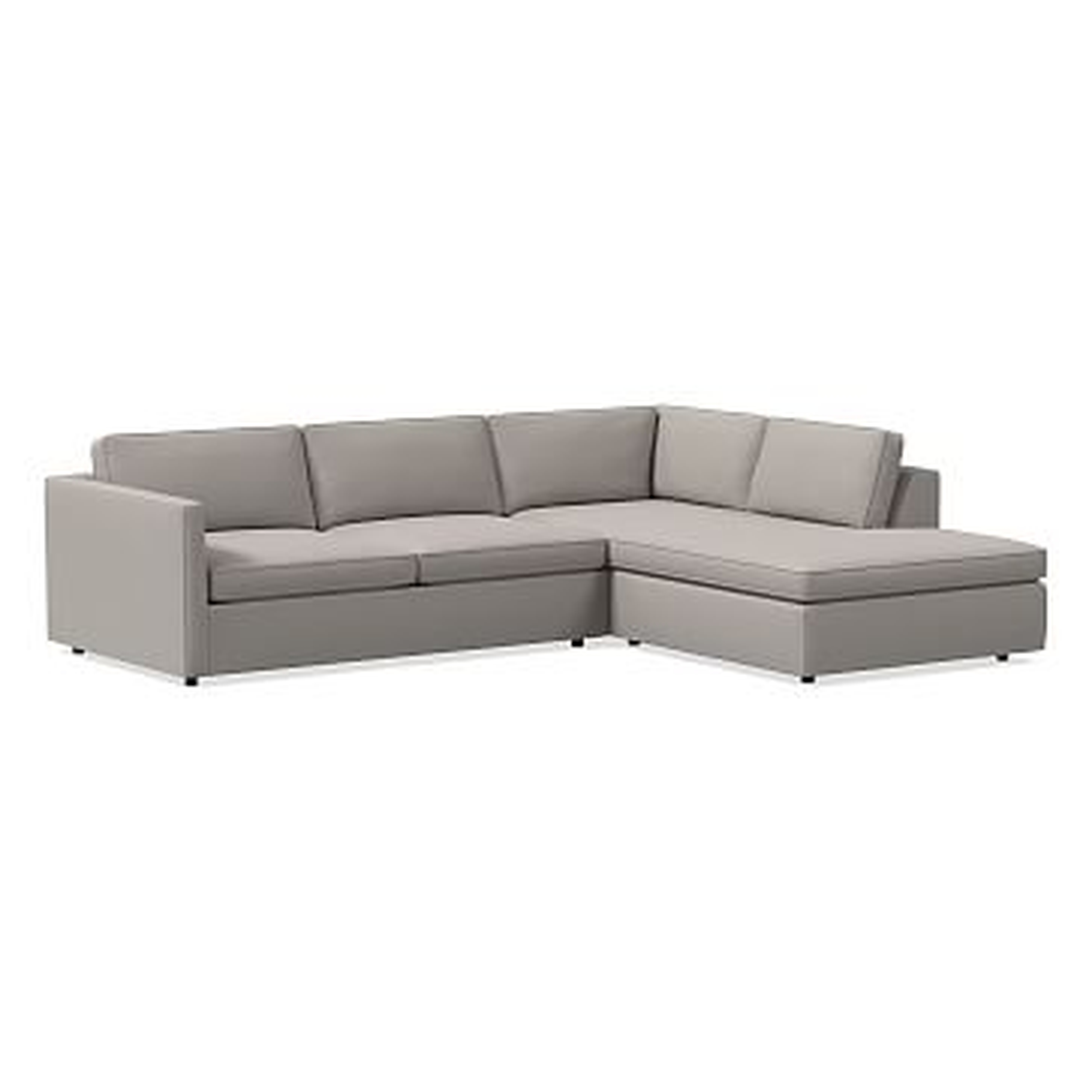 Harris Sectional Set 26: XL LA 75" Sofa, XL RA Terminal Chaise, Poly, Performance Velvet, Silver, Concealed Supports - West Elm