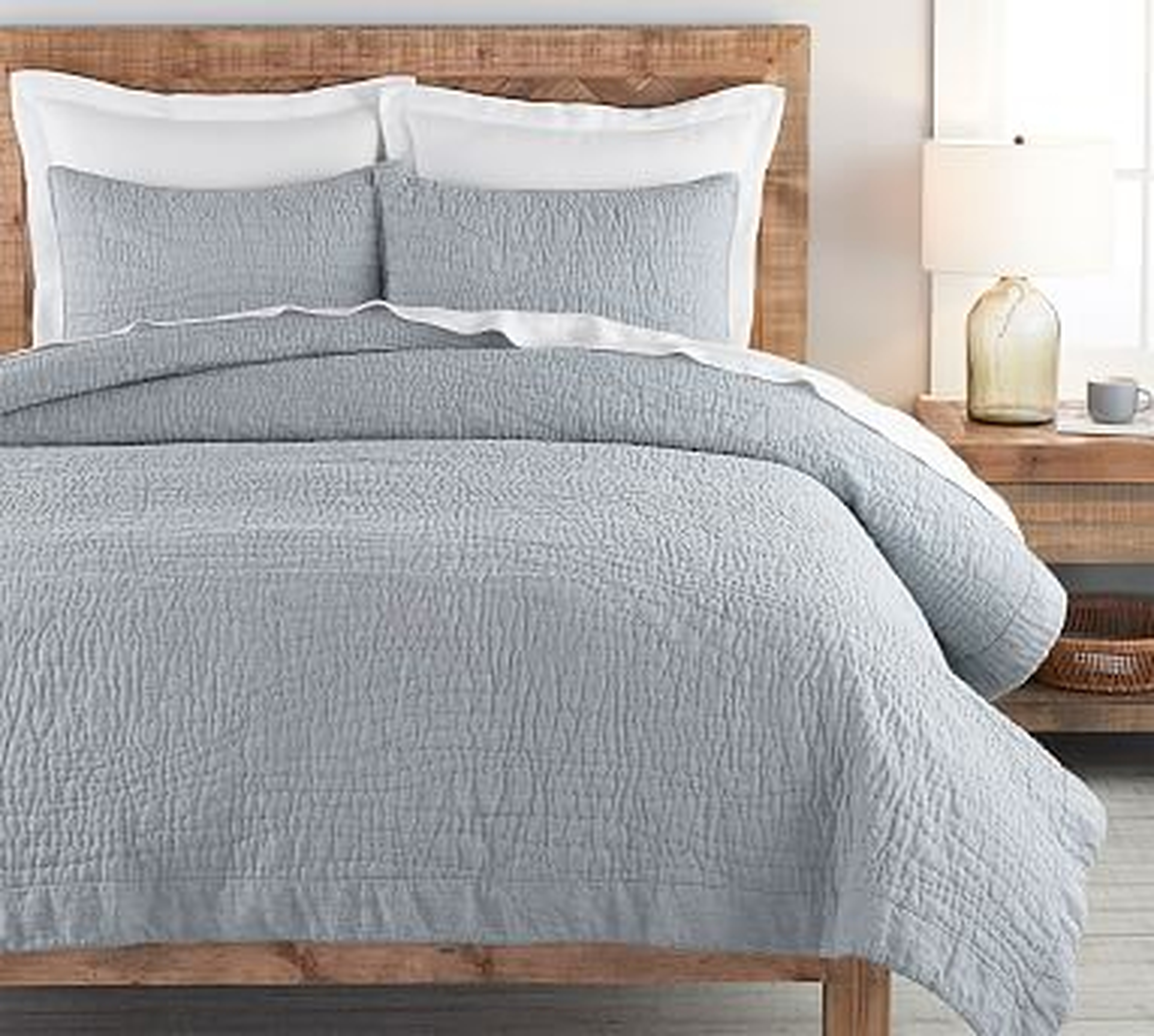 Belgian Flax Linen Hand Stitch Quilt, King/Cal King, Chambray - Pottery Barn