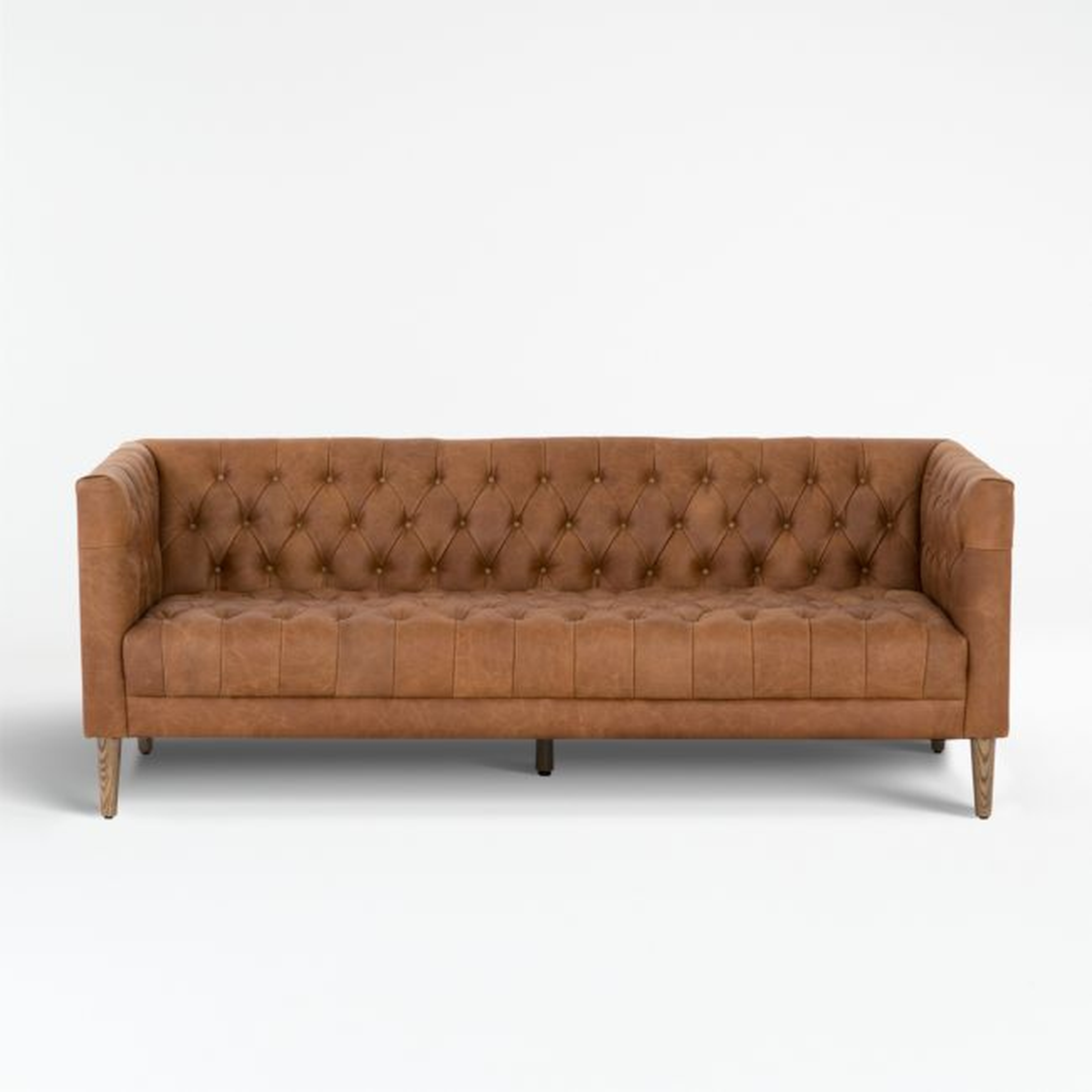 Rollins Natural Washed Camel Leather Button Tufted Sofa - Crate and Barrel