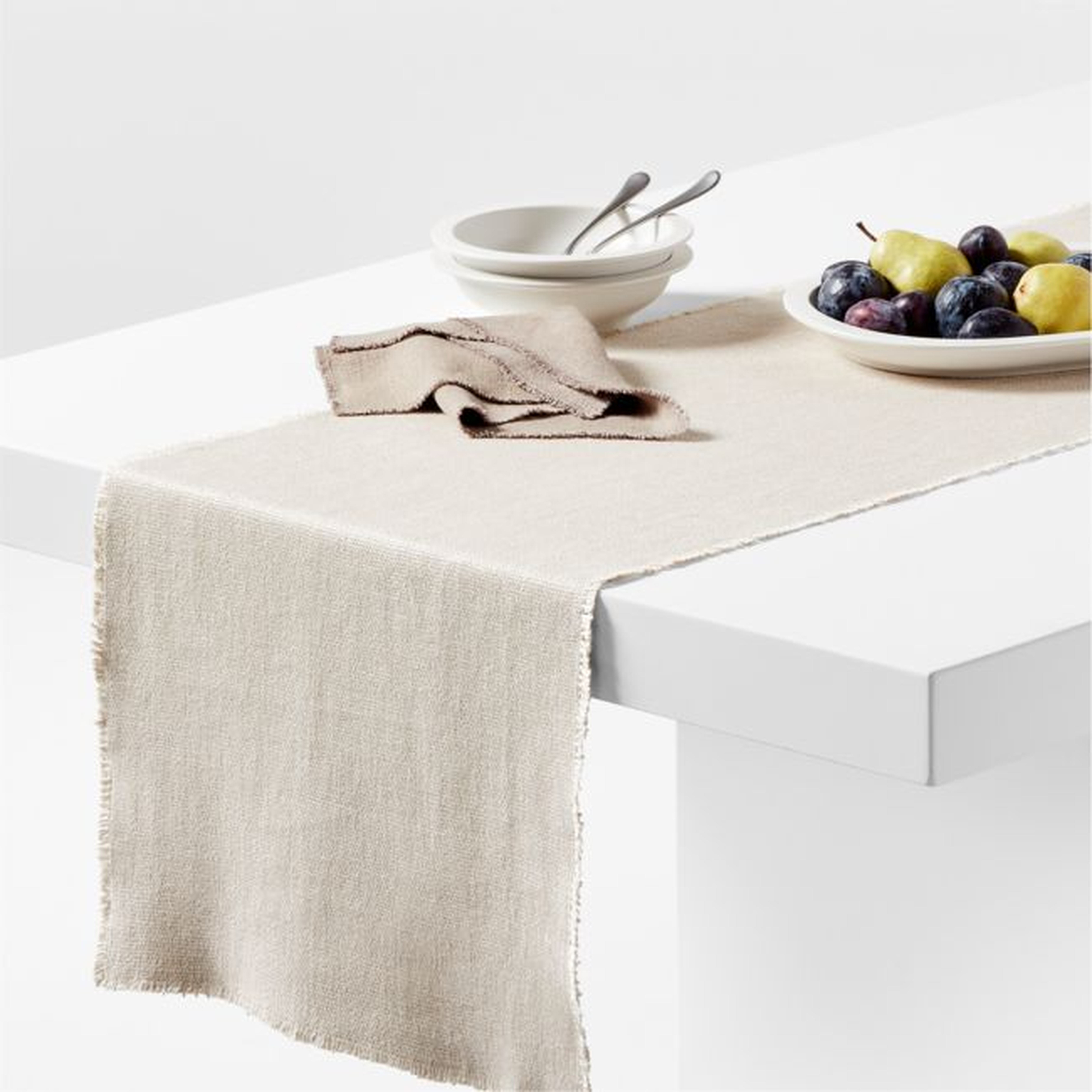 Hudson 120" Natural Linen Blend Woven Table Runner - Crate and Barrel