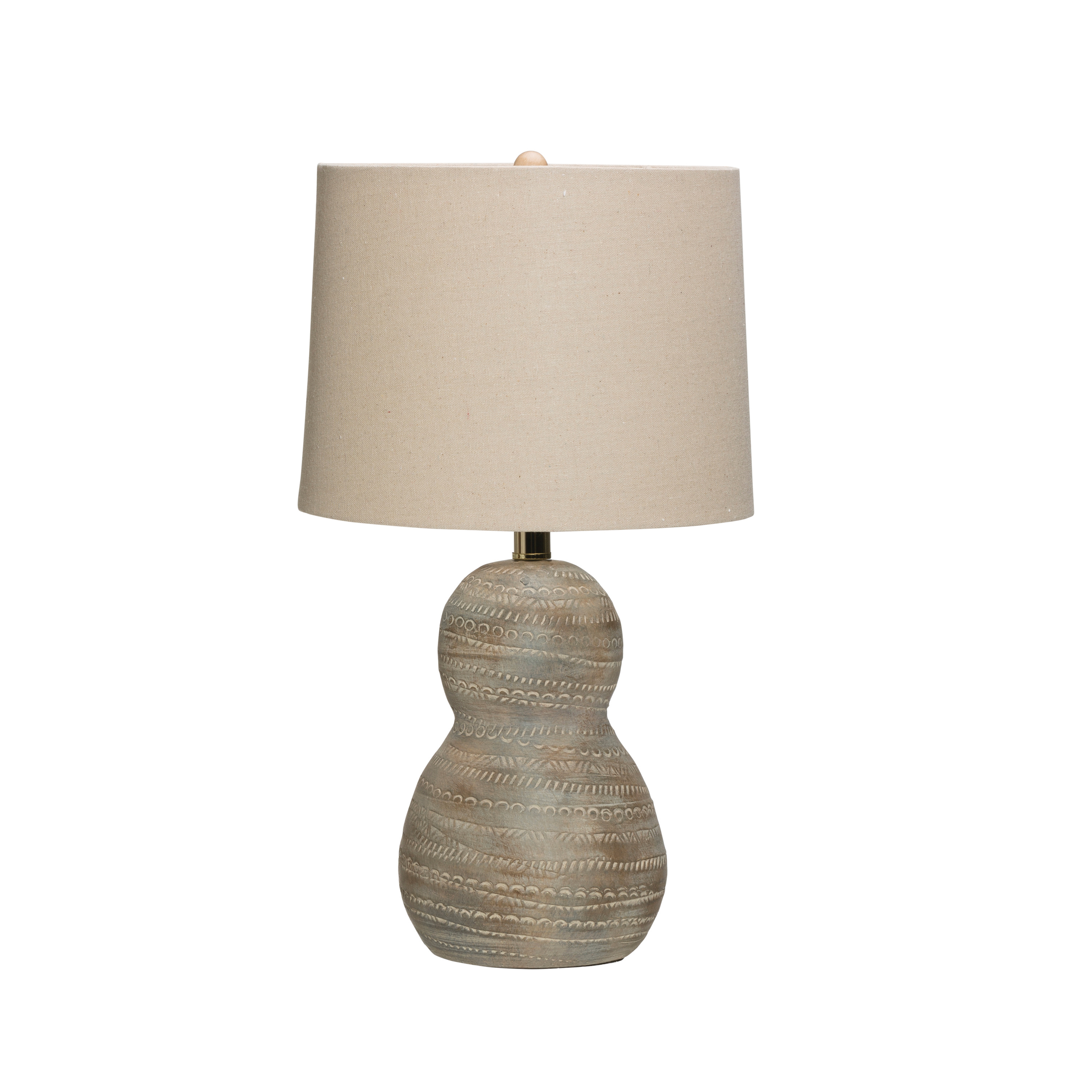Distressed Debossed Terracotta Table Lamp with Linen Shade - Nomad Home
