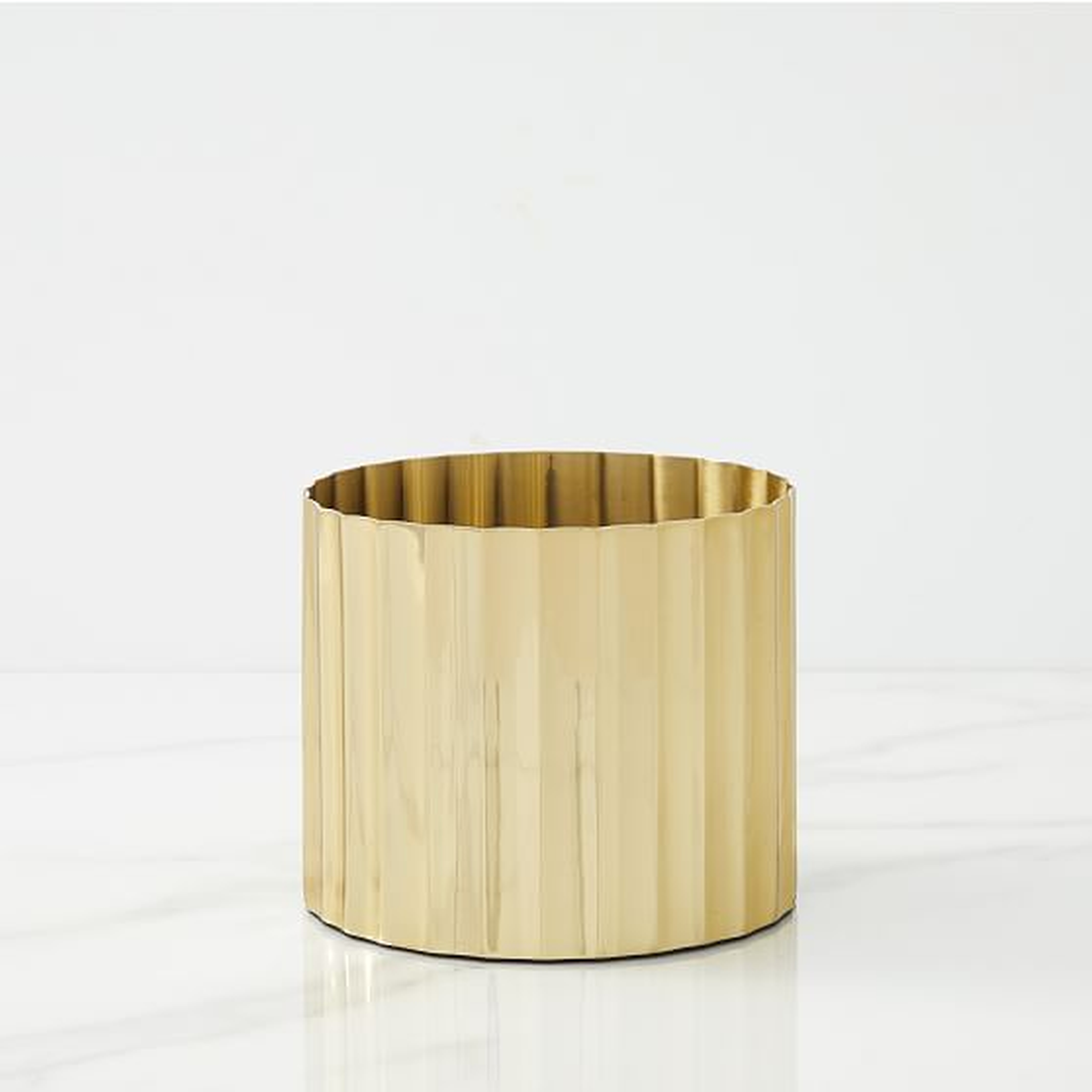 Pure Foundations Metal Tabletop Planters, Small Round, Polished Brass - West Elm