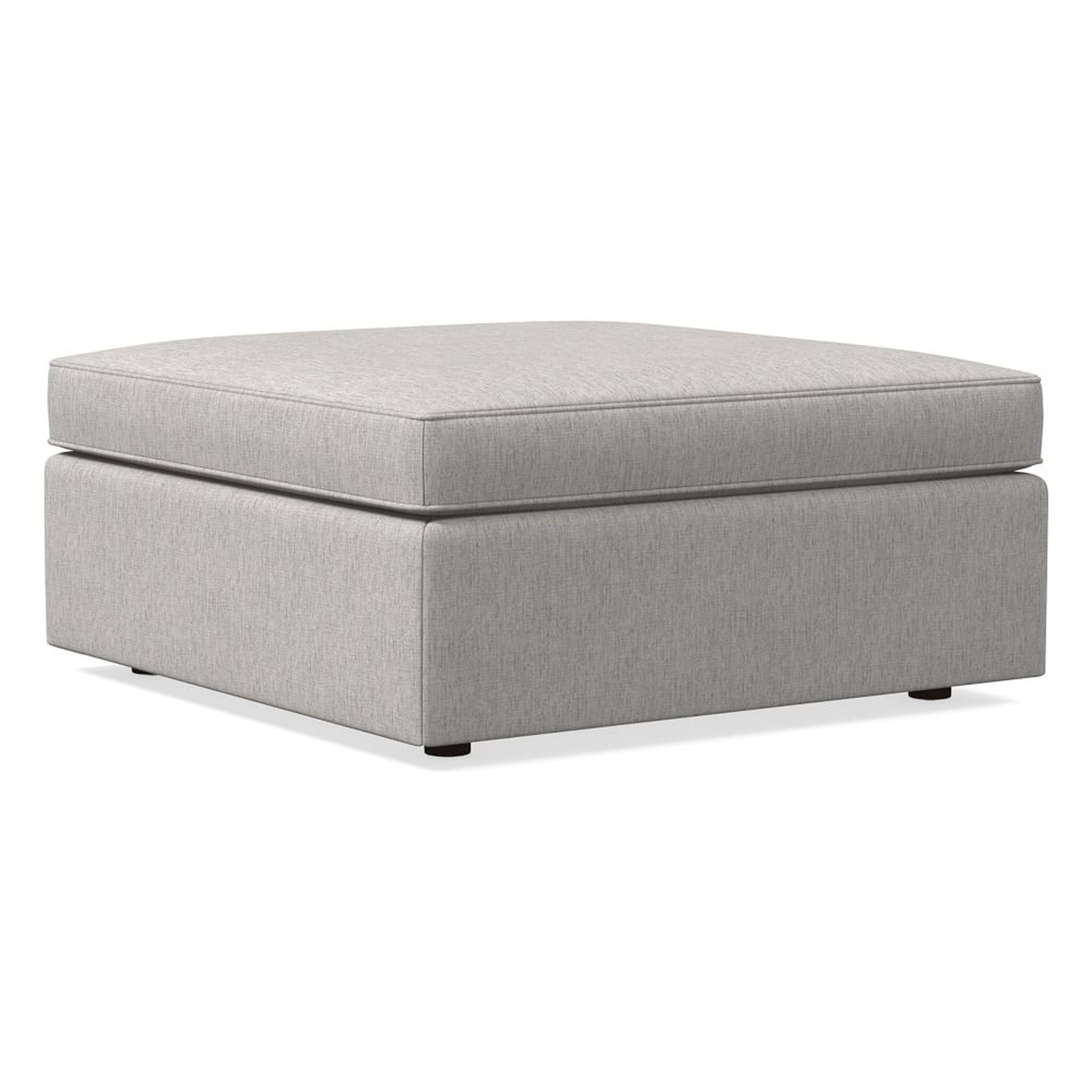 Harris Large Square Ottoman, Poly, Performance Coastal Linen, Storm Gray, Concealed Supports - West Elm