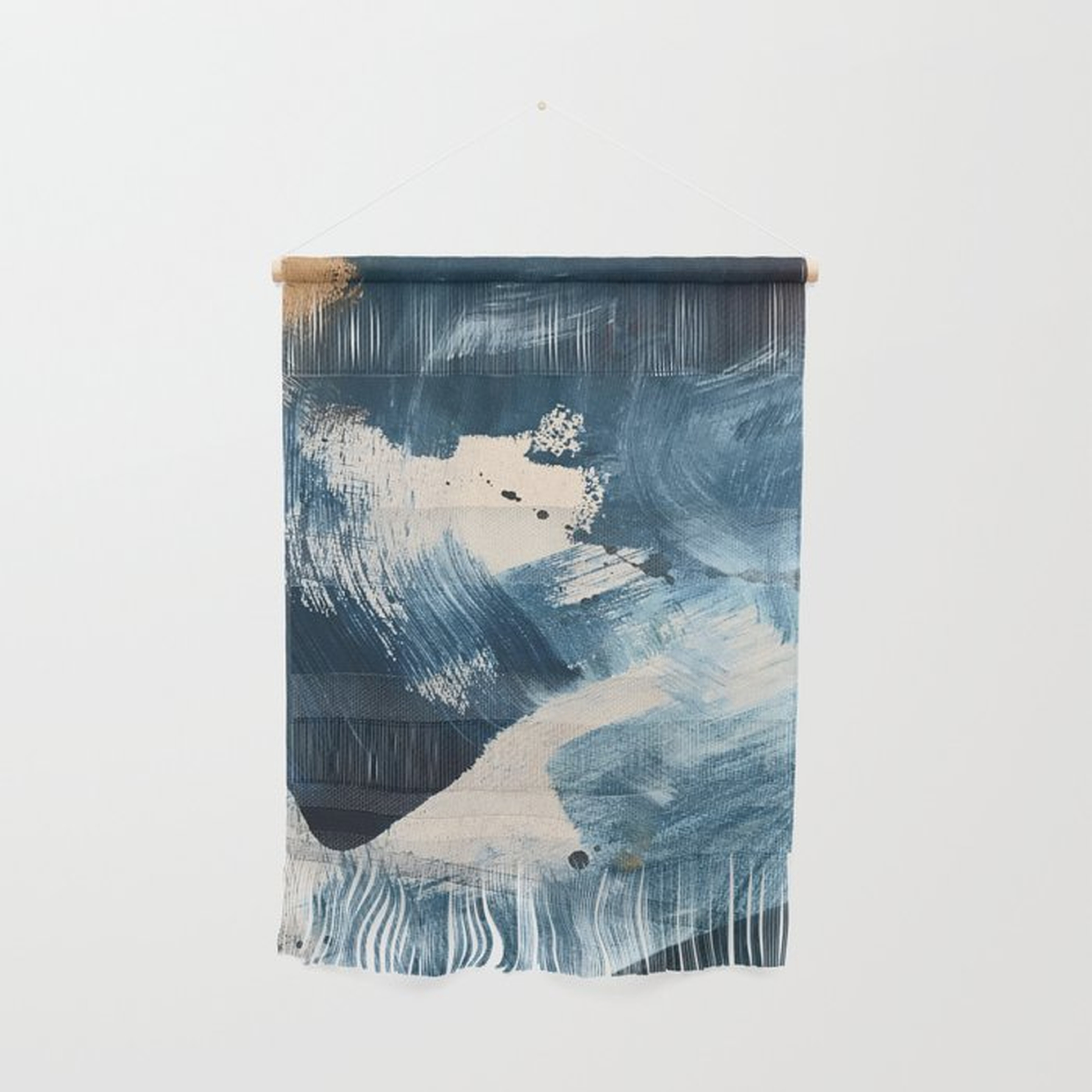 Against The Current: A Bold, Minimal Abstract Acrylic Piece In Blue, White And Gold Wall Hanging by Alyssa Hamilton Art - Large 23 1/4" x 31 1/2" - Society6