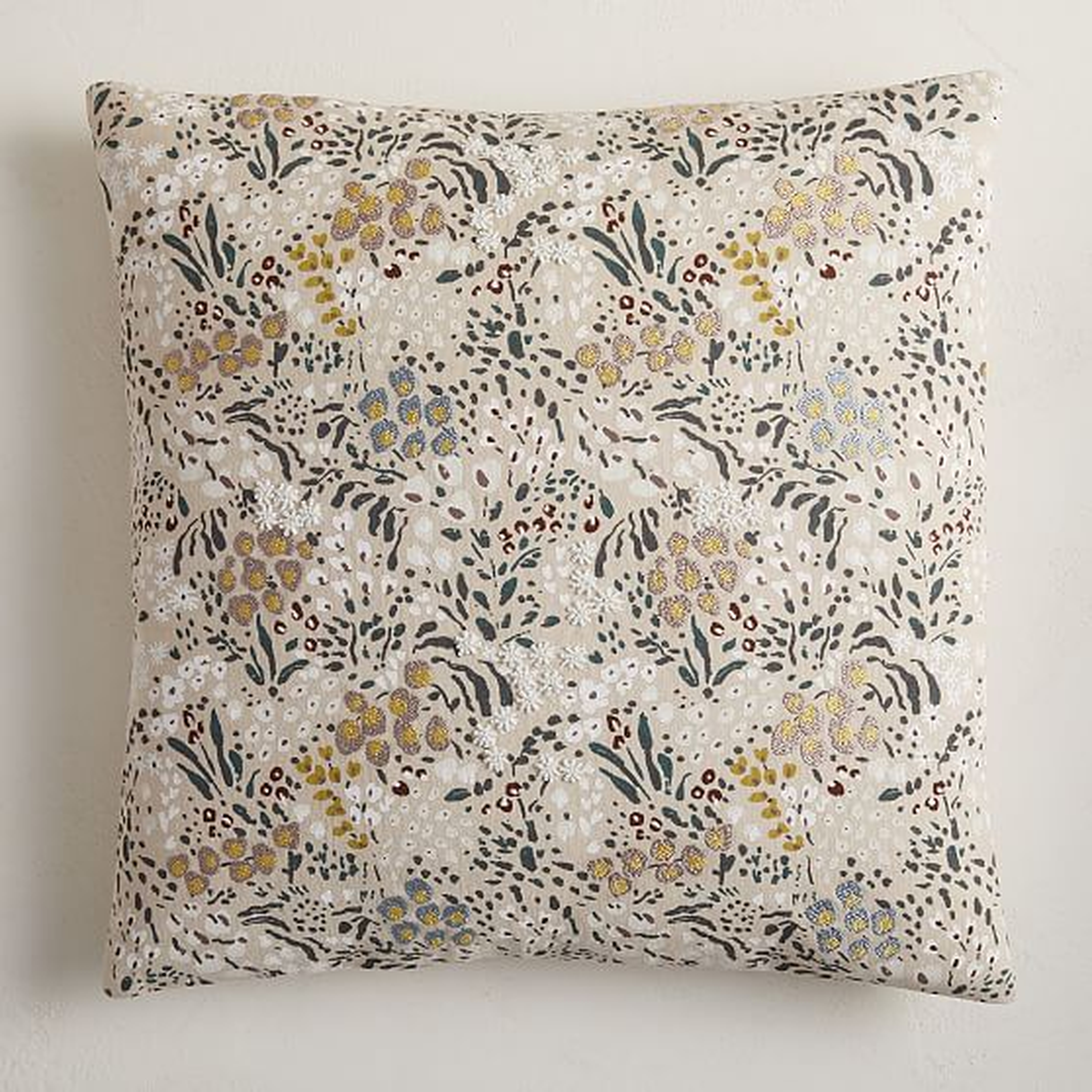 Embellished Blooms Pillow Cover, 18"x18", Natural Flax, Set of 2 - West Elm