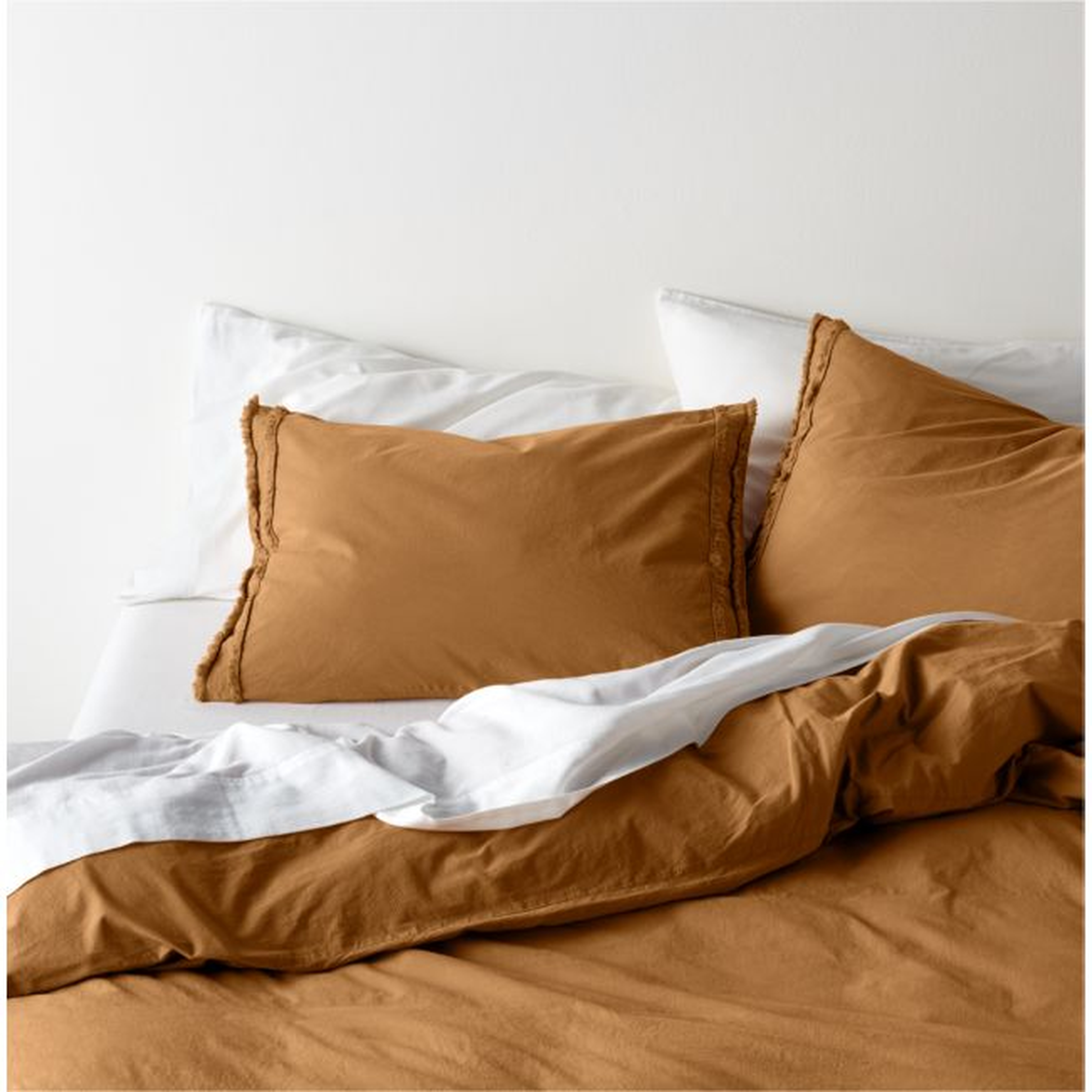 Organic Cotton Brulee Brown Eyelash Fringe King Duvet Cover - Crate and Barrel