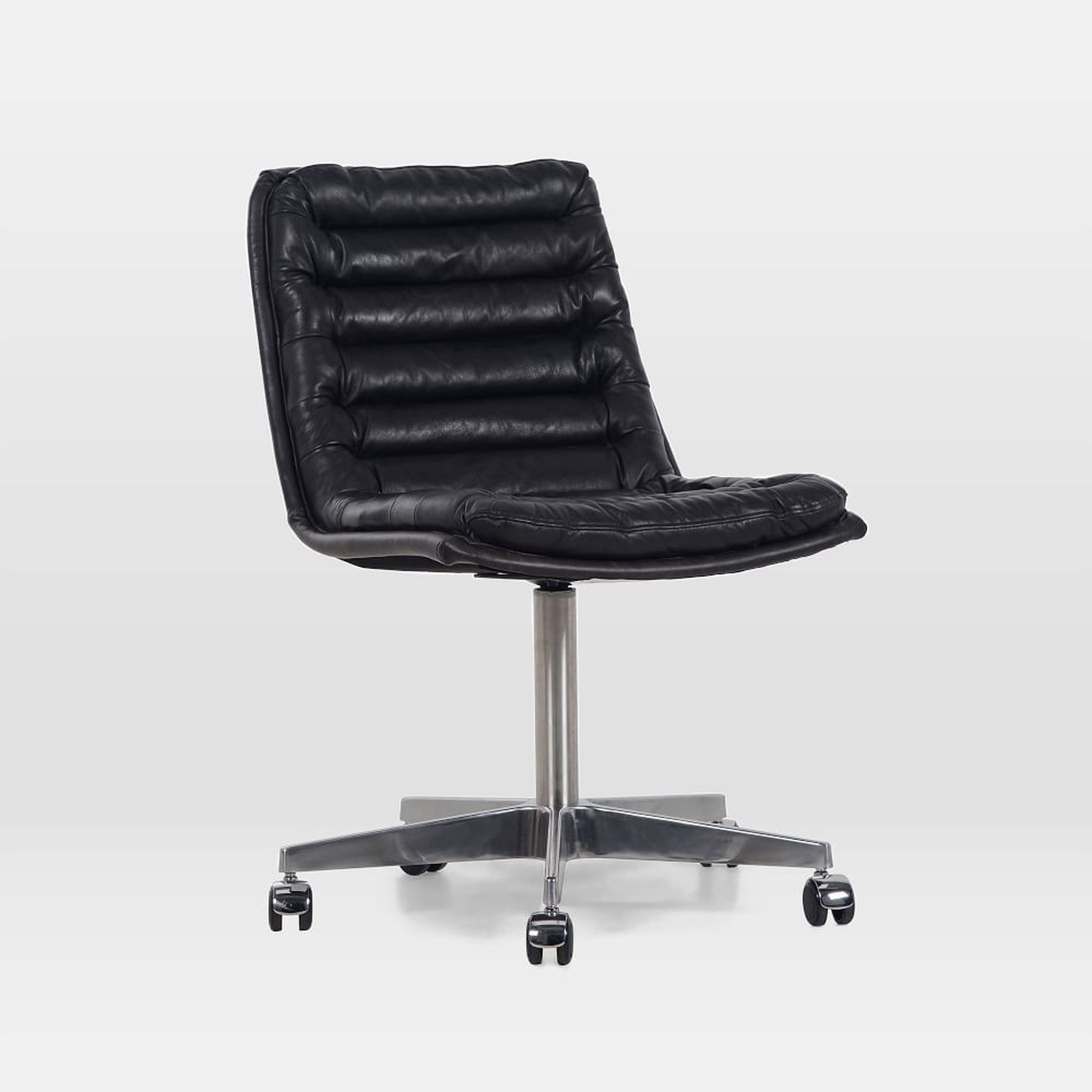 Leather Upholstered Swivel Desk Chair, Black - West Elm