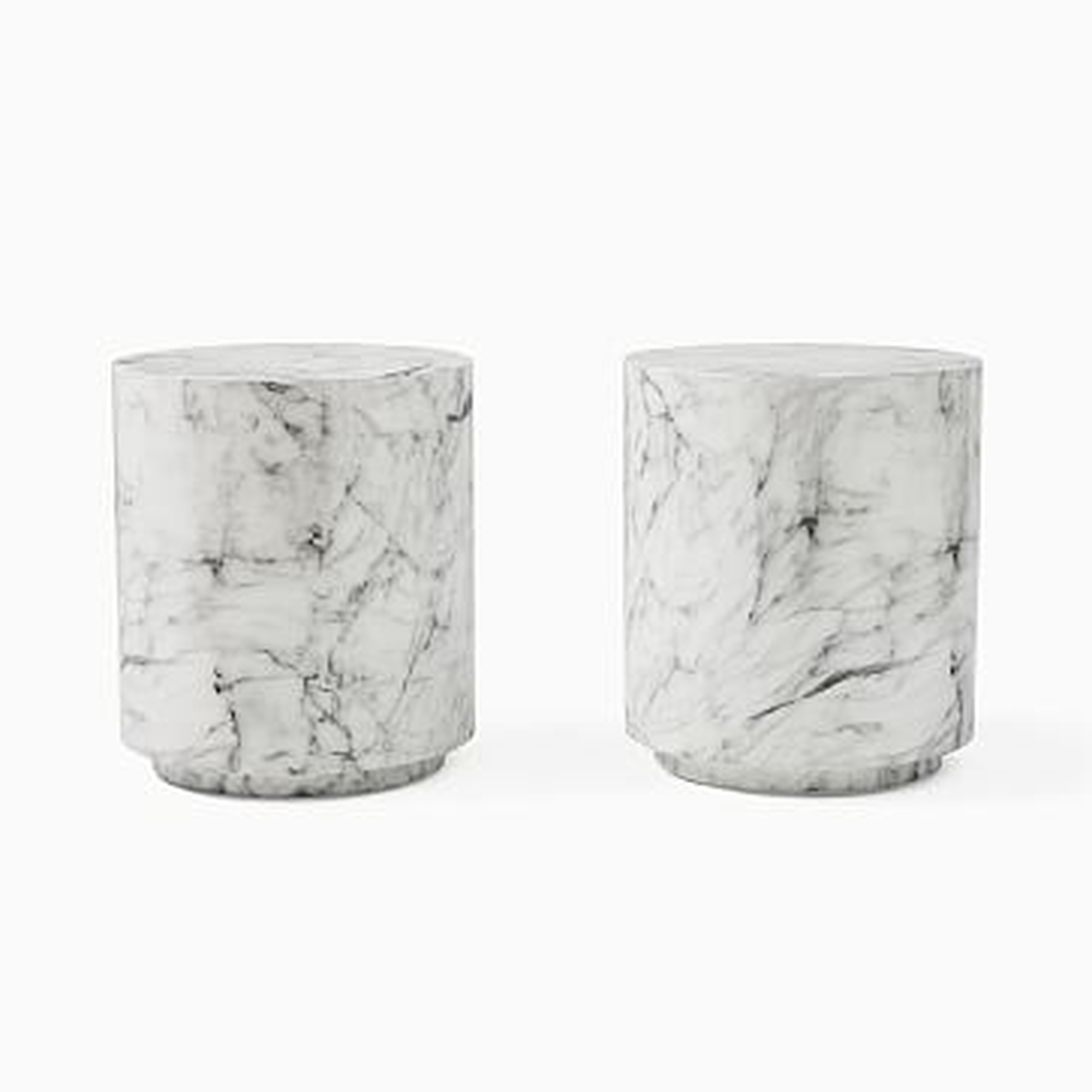Marbled Drum Side Table, S/2, White - West Elm