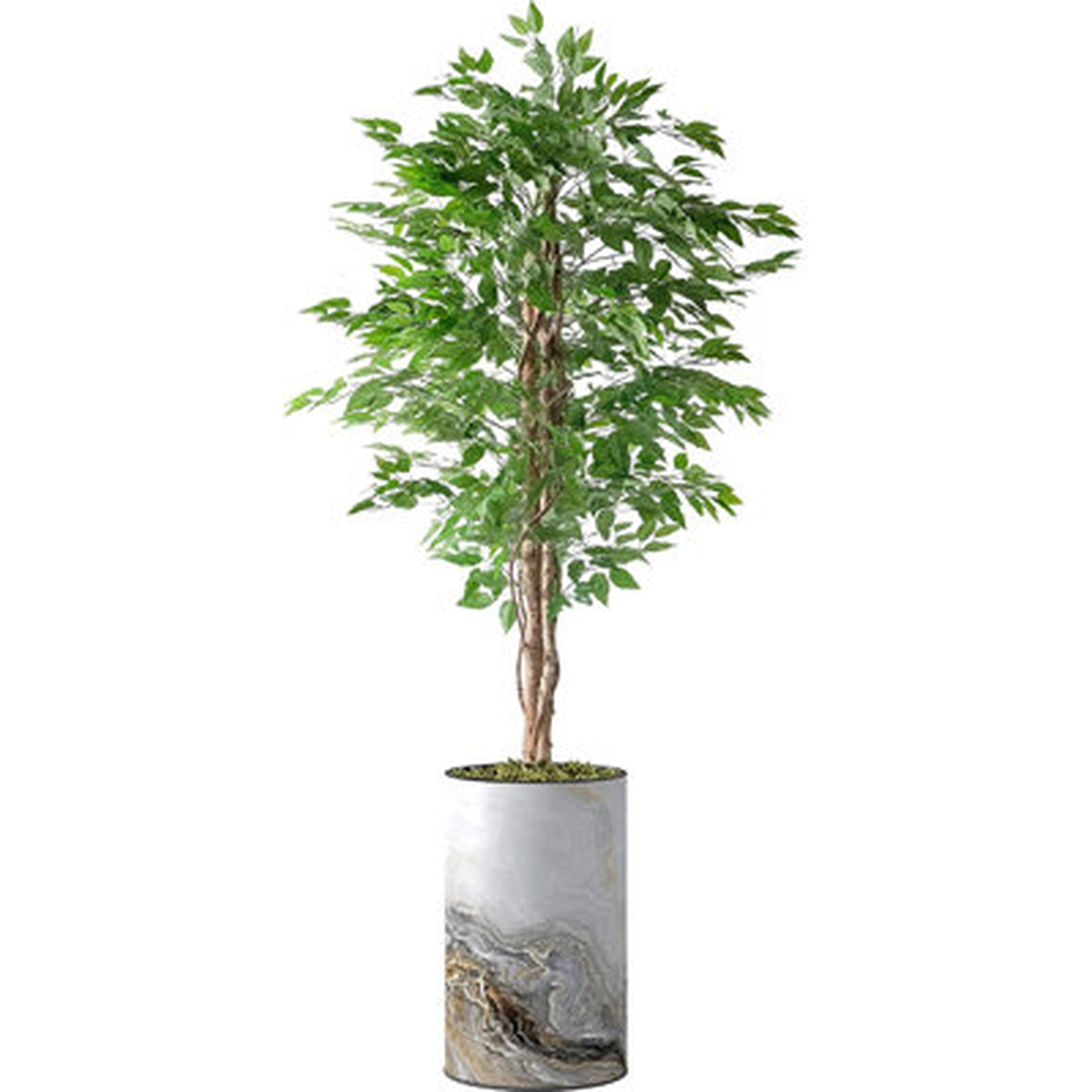 Primrue Artificial Tree With White Granite & Brown Marble Effect Vase, Fake Ficus Tree For Living Room, Bedroom, Office - 6.25 Feet (75") - Wayfair