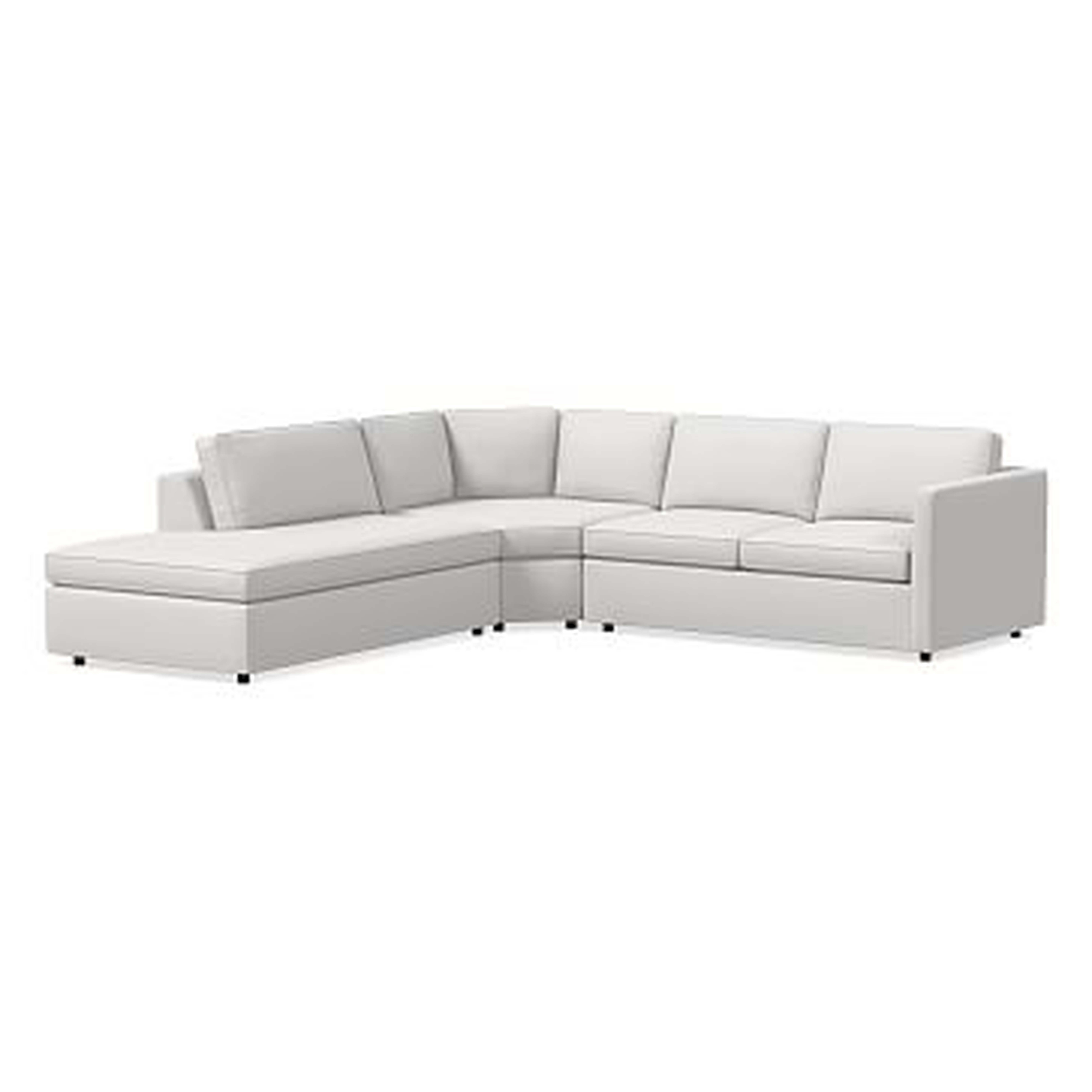 Harris Sectional Set 49: Right Arm 65" Sofa, Wedge, Left Arm Bumper Chaise, Poly, Performance Washed Canvas, White, Concealed Supports - West Elm