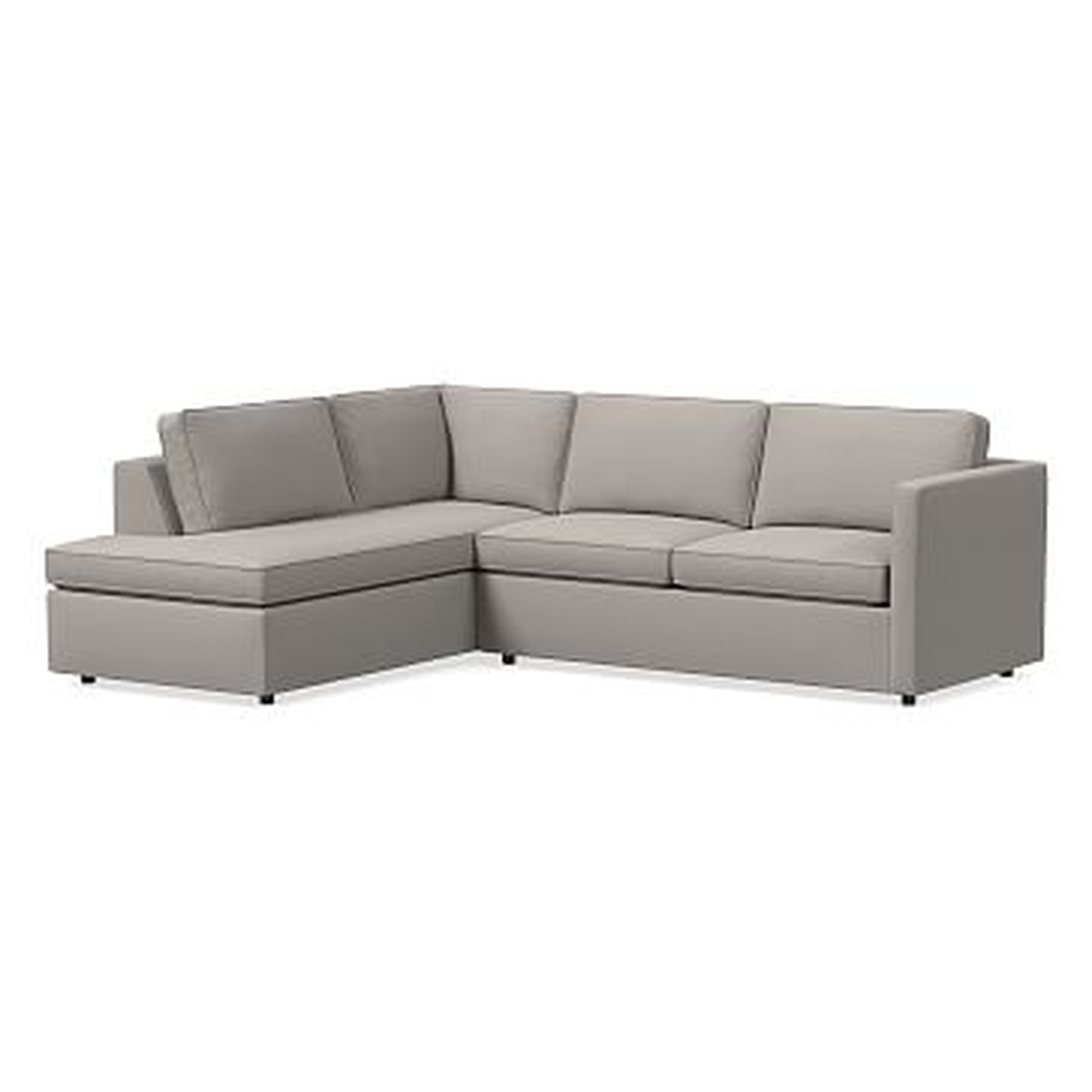 Harris Sectional Set 36: Petite RA 65" Sofa, Petite LA Terminal Chaise, Poly, Performance Velvet, Silver, Concealed Supports - West Elm
