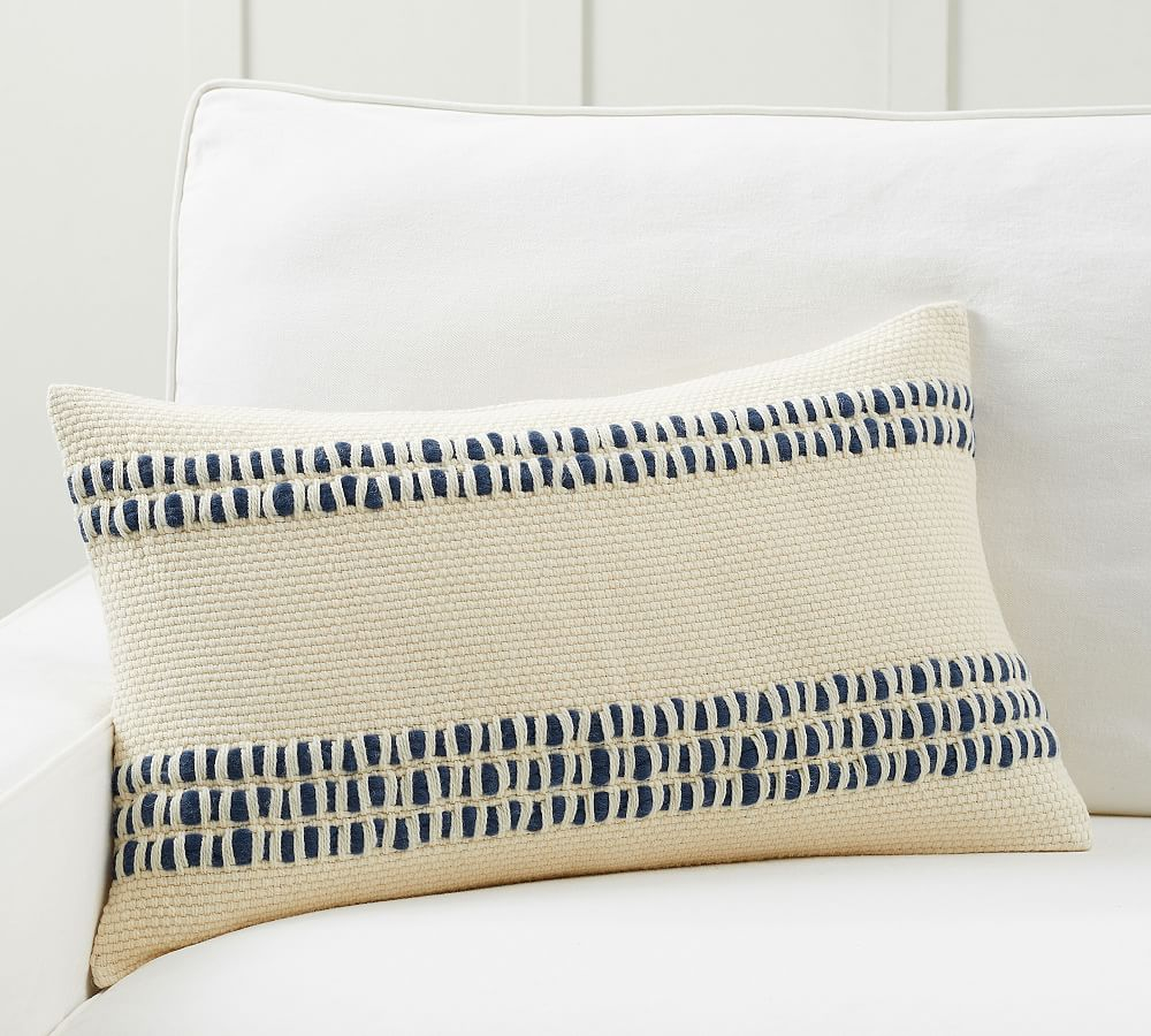 Reed Striped Lumbar Pillow Cover, Navy, 26" x 16" - Pottery Barn