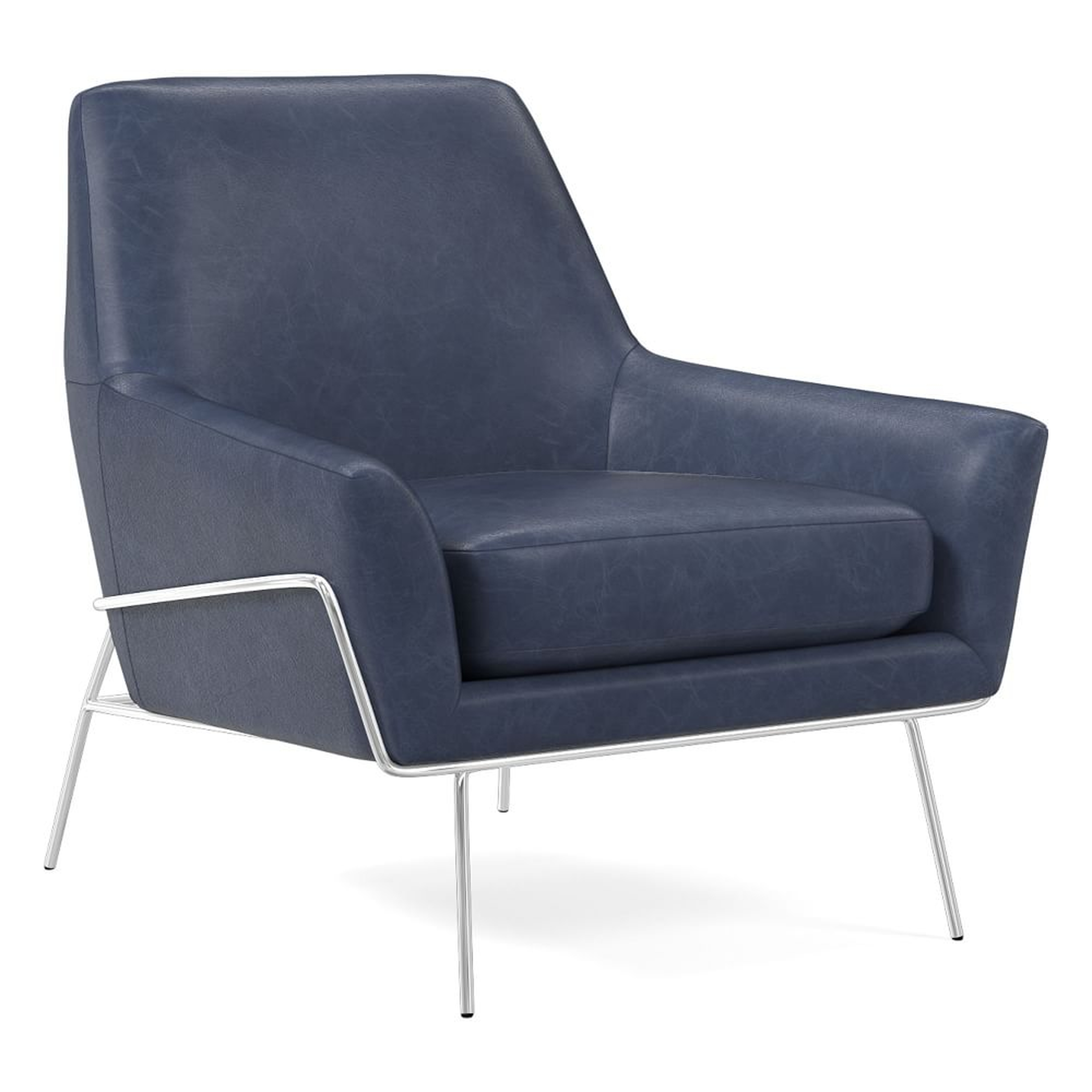 Lucas Wire Base Chair, Poly, Ludlow Leather, Navy, Polished Nickel - West Elm