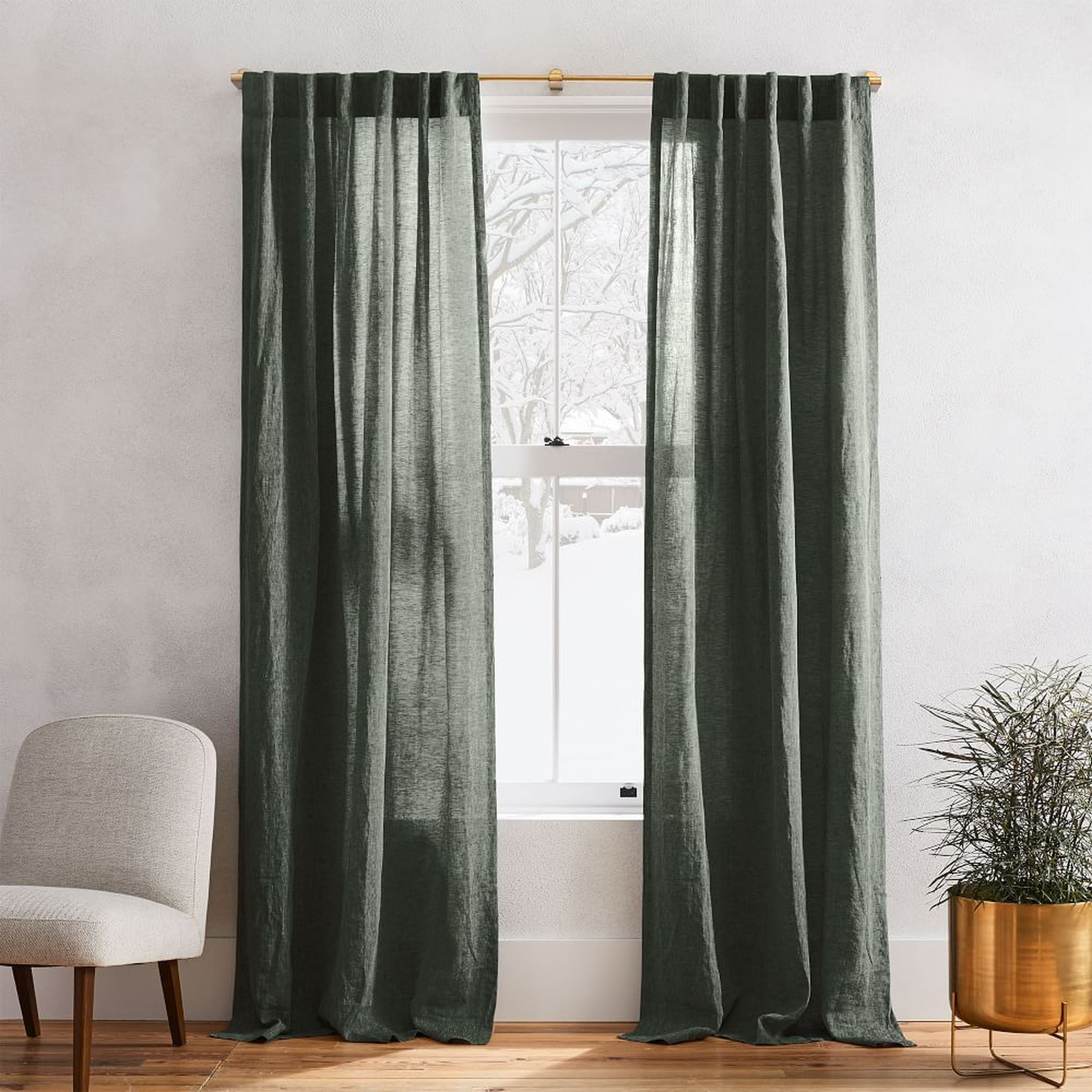 European Flax Linen Melange Curtain, 48"x108", Olive - West Elm