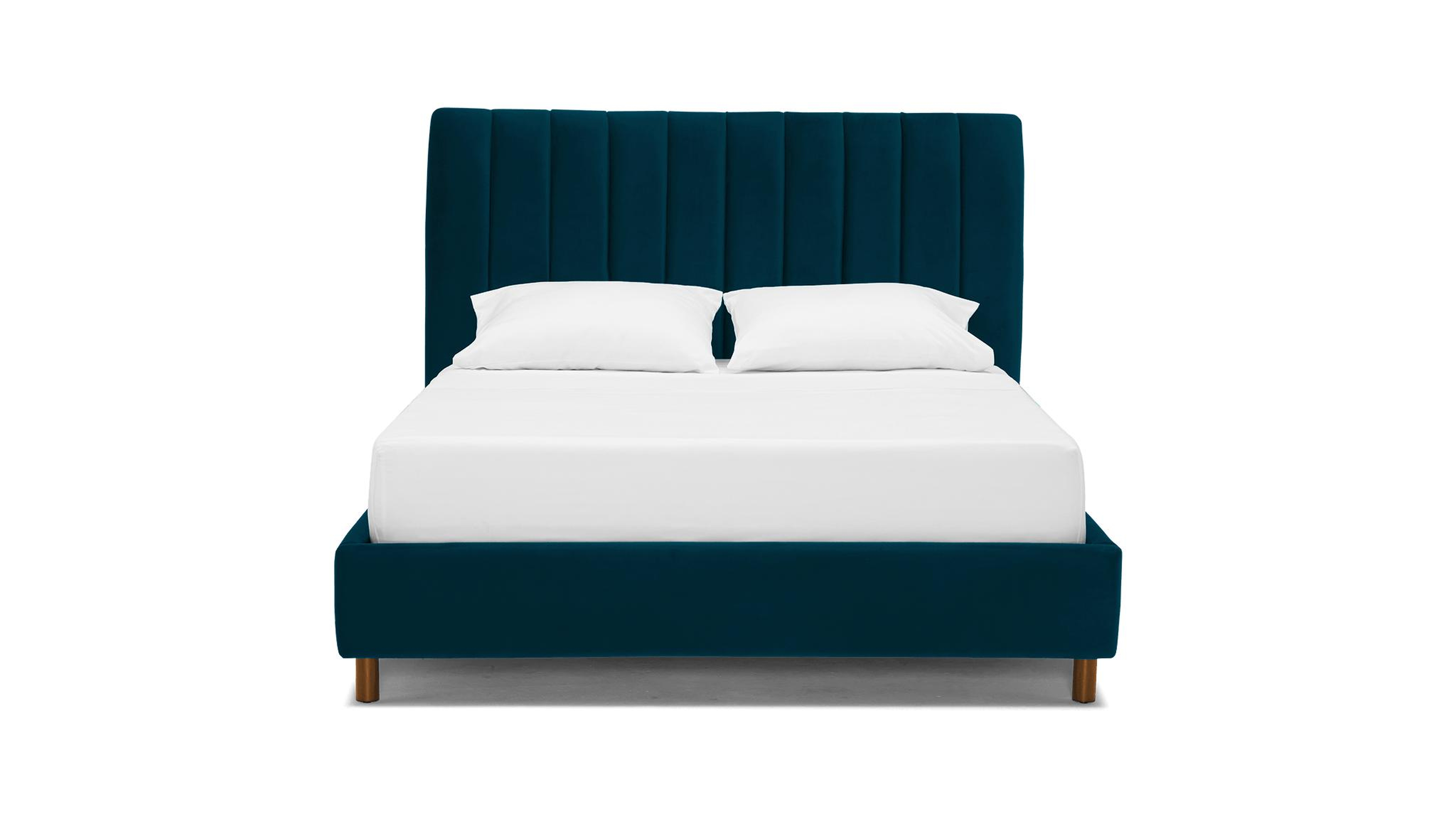 Blue Lotta Mid Century Modern Bed - Key Largo Zenith Teal - Mocha - Queen - Joybird