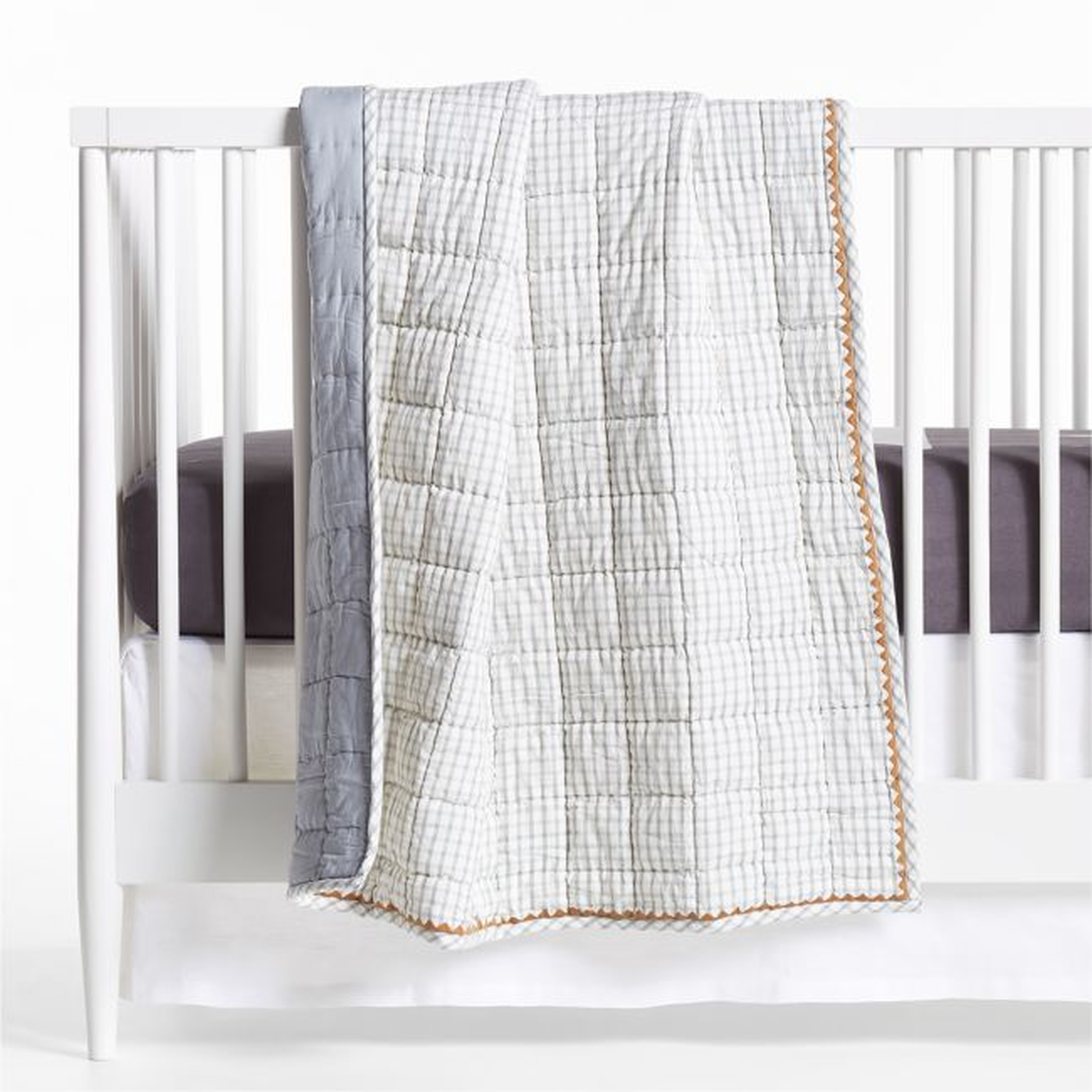 Blue Windowpane Plaid Organic Cotton Baby Crib Quilt - Crate & Kids