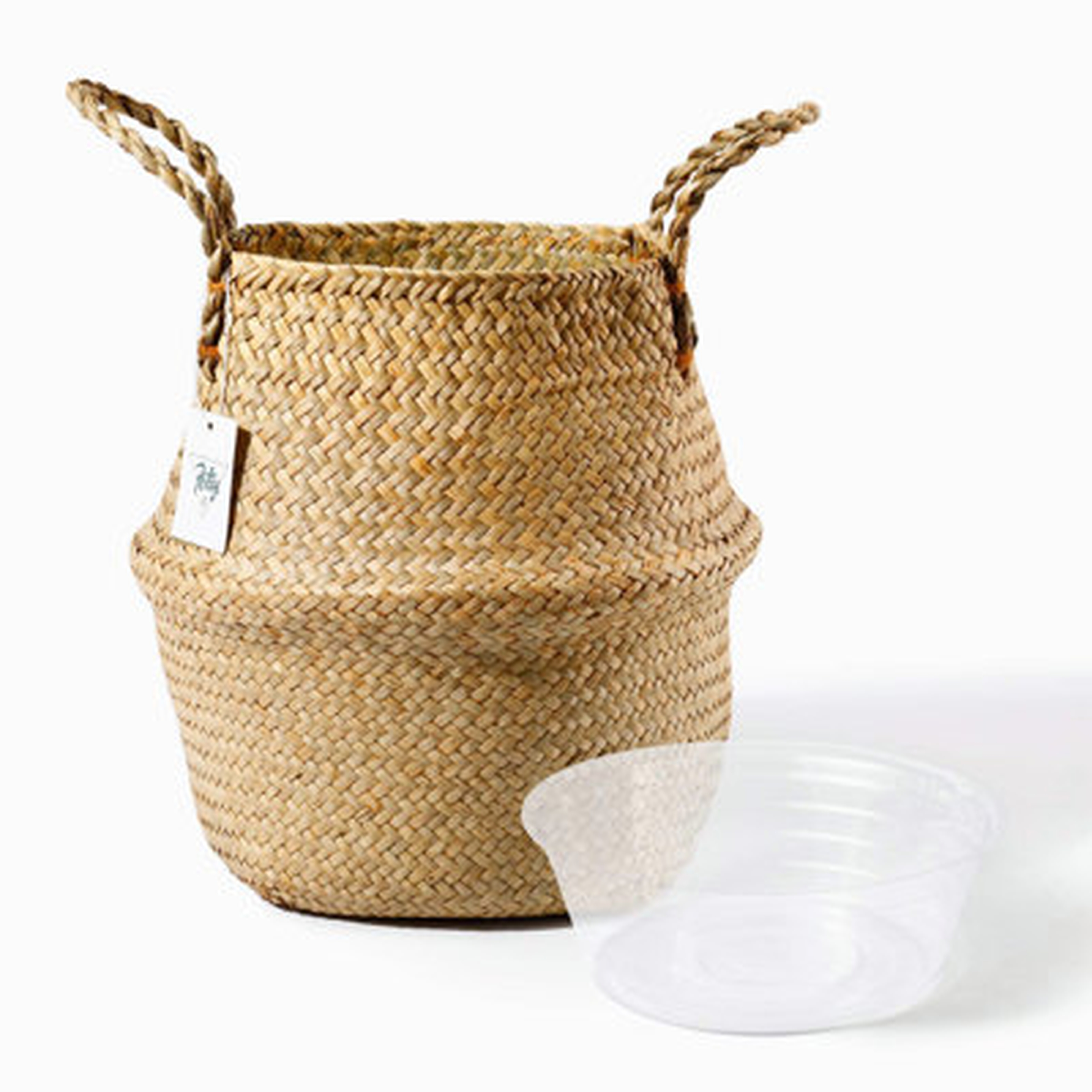 Seagrass Plant Basket - Hand Woven Belly Basket With Handles, Middle Storage Laundry, Picnic, Plant Pot Cover, Home Decor And Woven Straw Beach Bag - Wayfair
