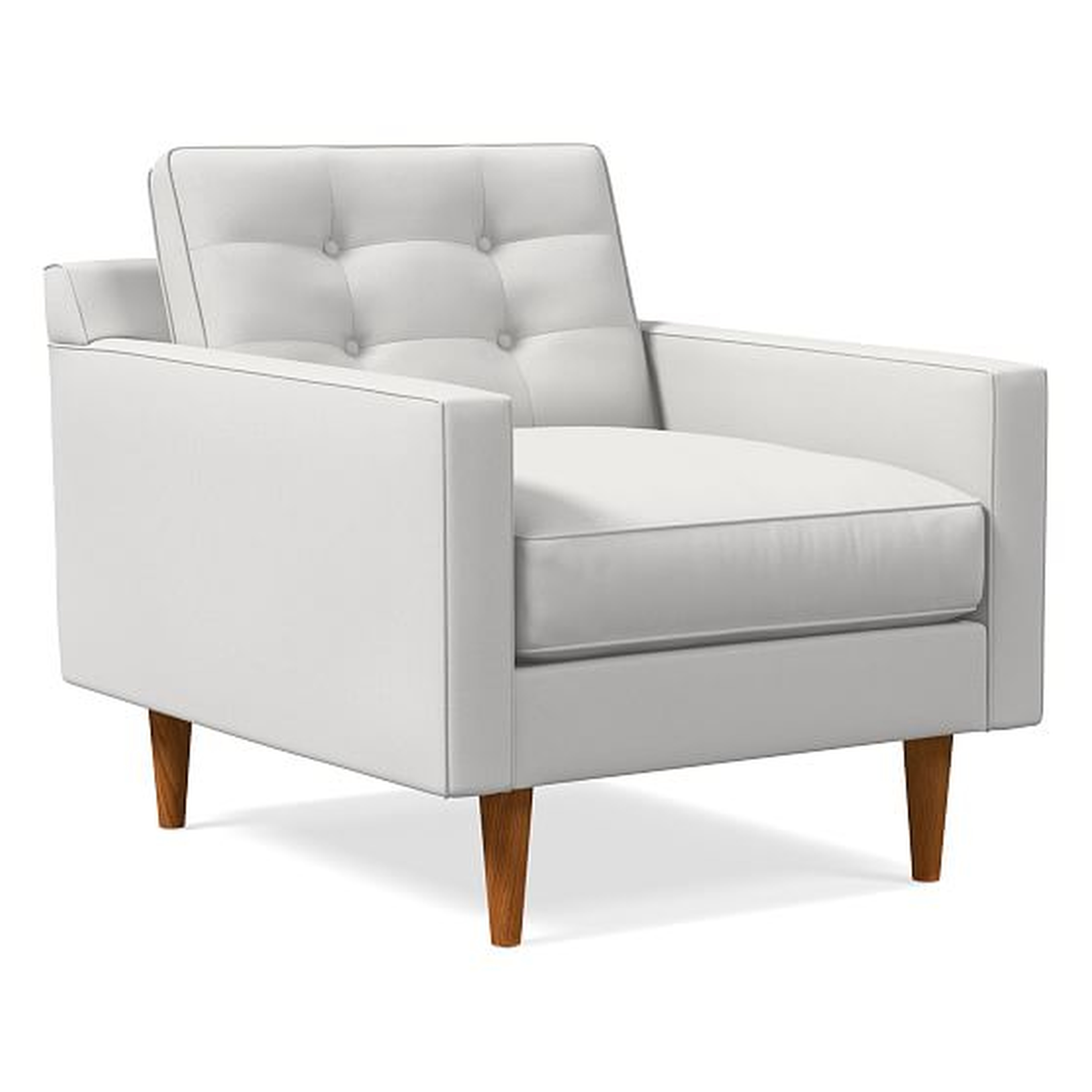 Drake Midcentury Chair, Performance Washed Canvas, Stone White, Pecan - West Elm