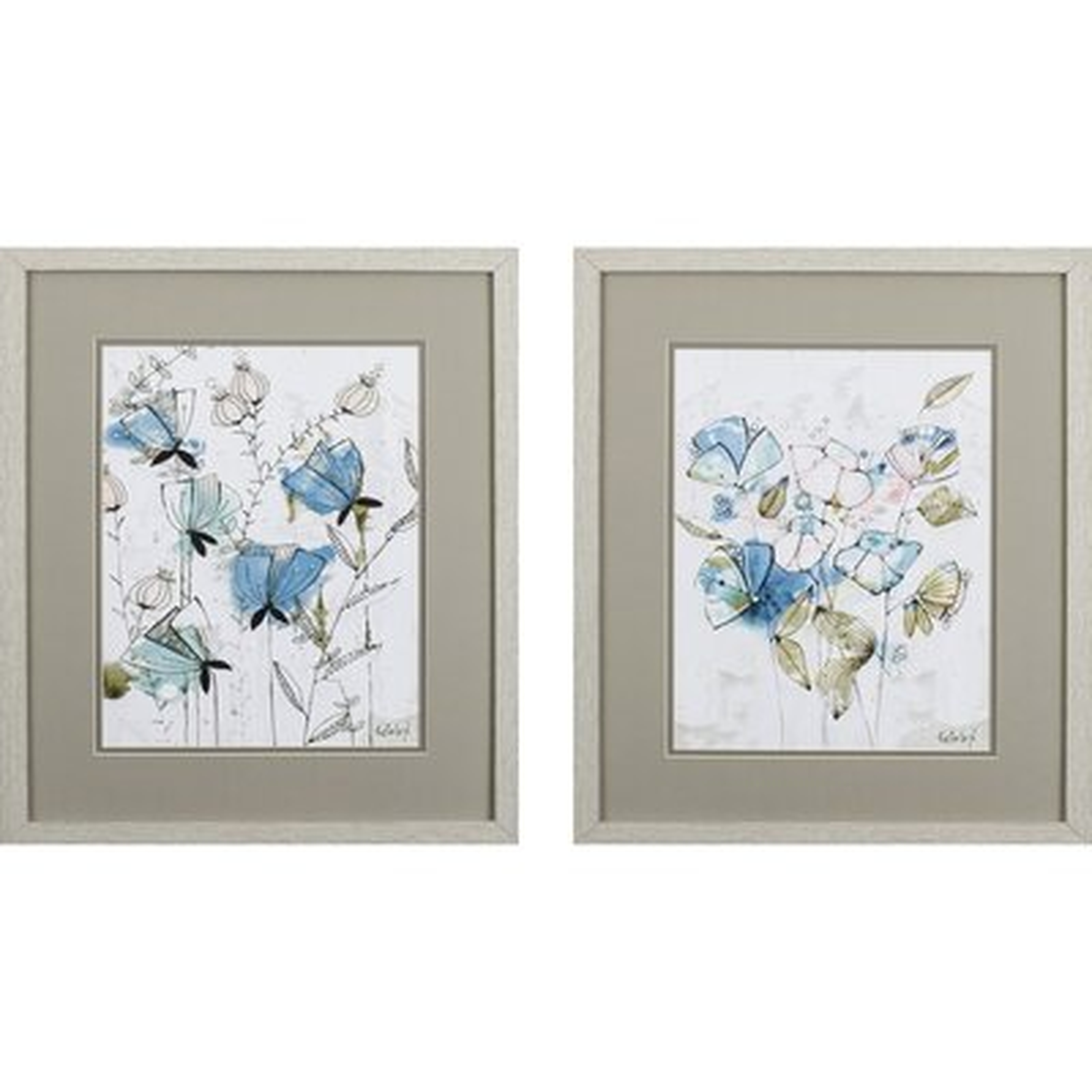 Set Of 2 Dainty Pastel Floral Framed Art - Wayfair