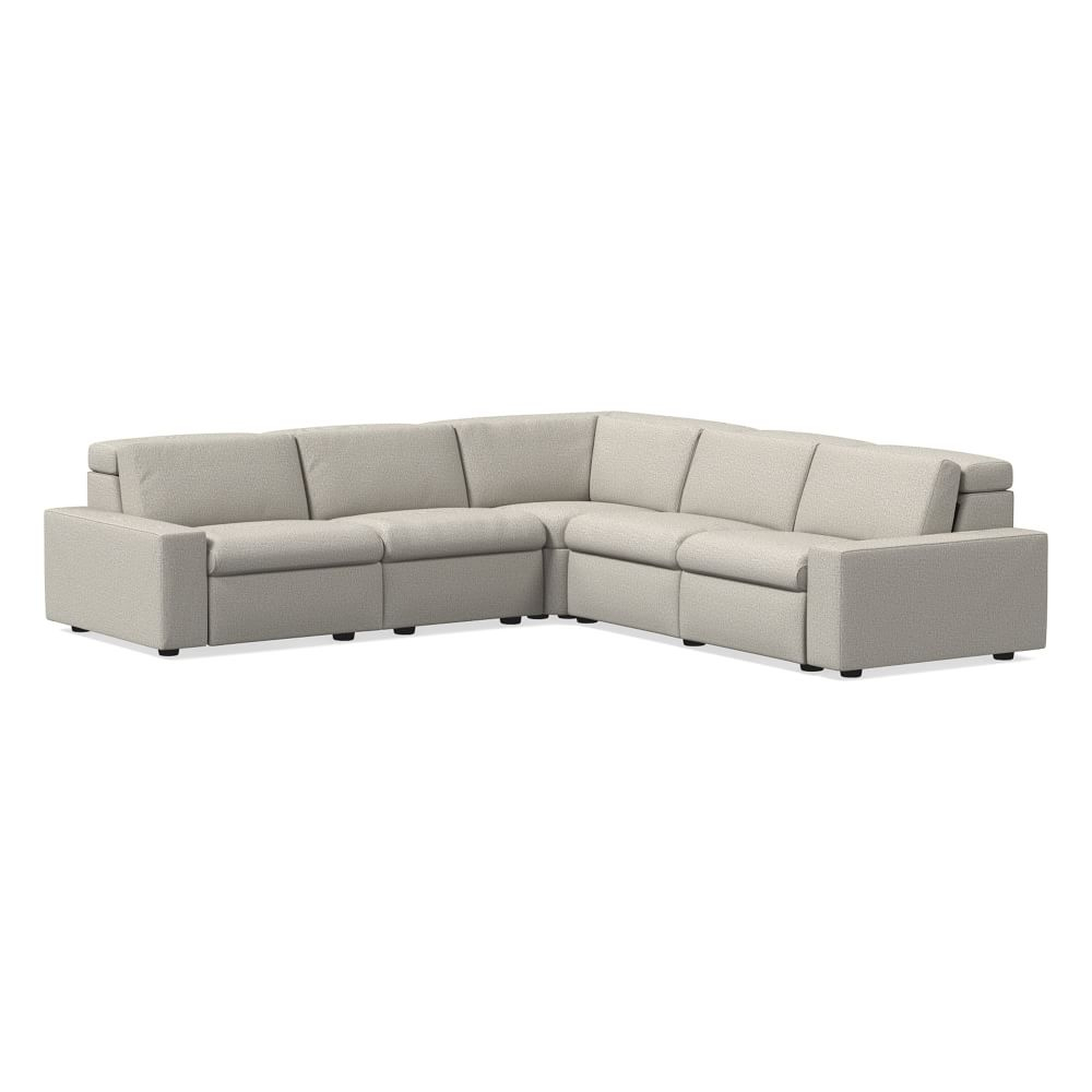 Enzo 114" 5-Piece L-Shaped Reclining Sectional, Two Basic Arms, Twill, Dove - West Elm