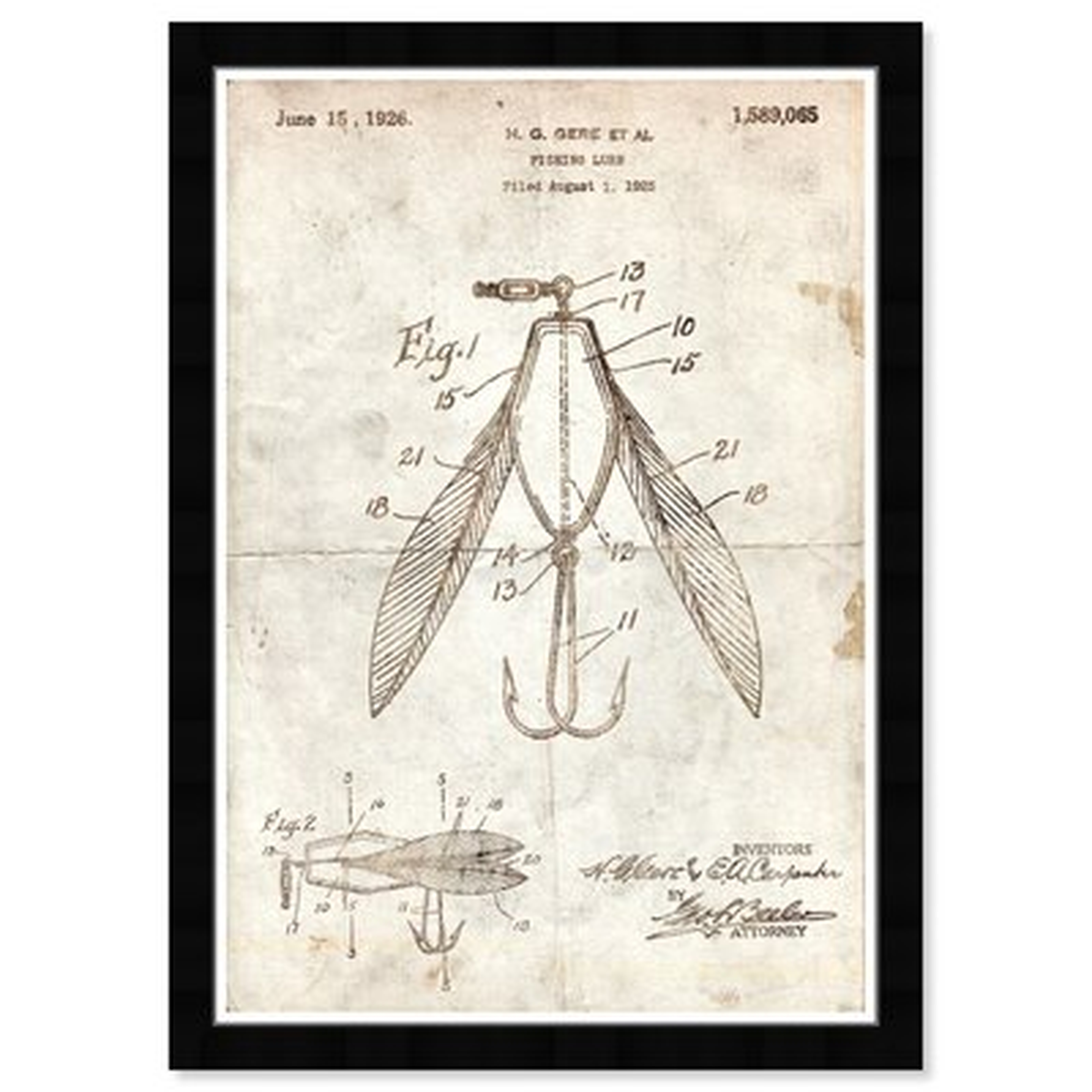 Fishing Lure 1925 Parchment - Picture Frame Graphic Art Print on Paper - Wayfair
