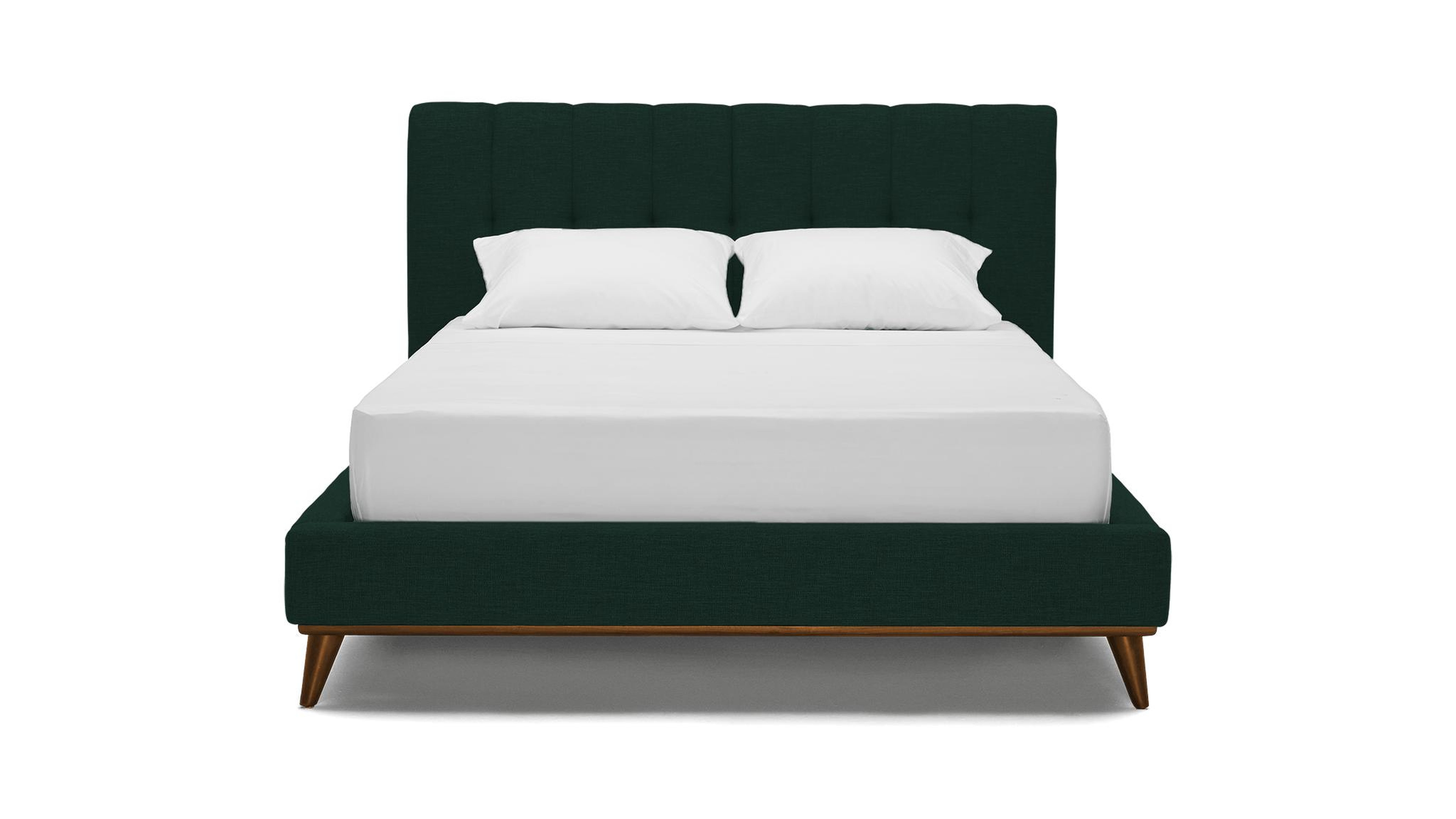 Green Hughes Mid Century Modern Bed - Royale Evergreen - Mocha - Eastern King - Joybird