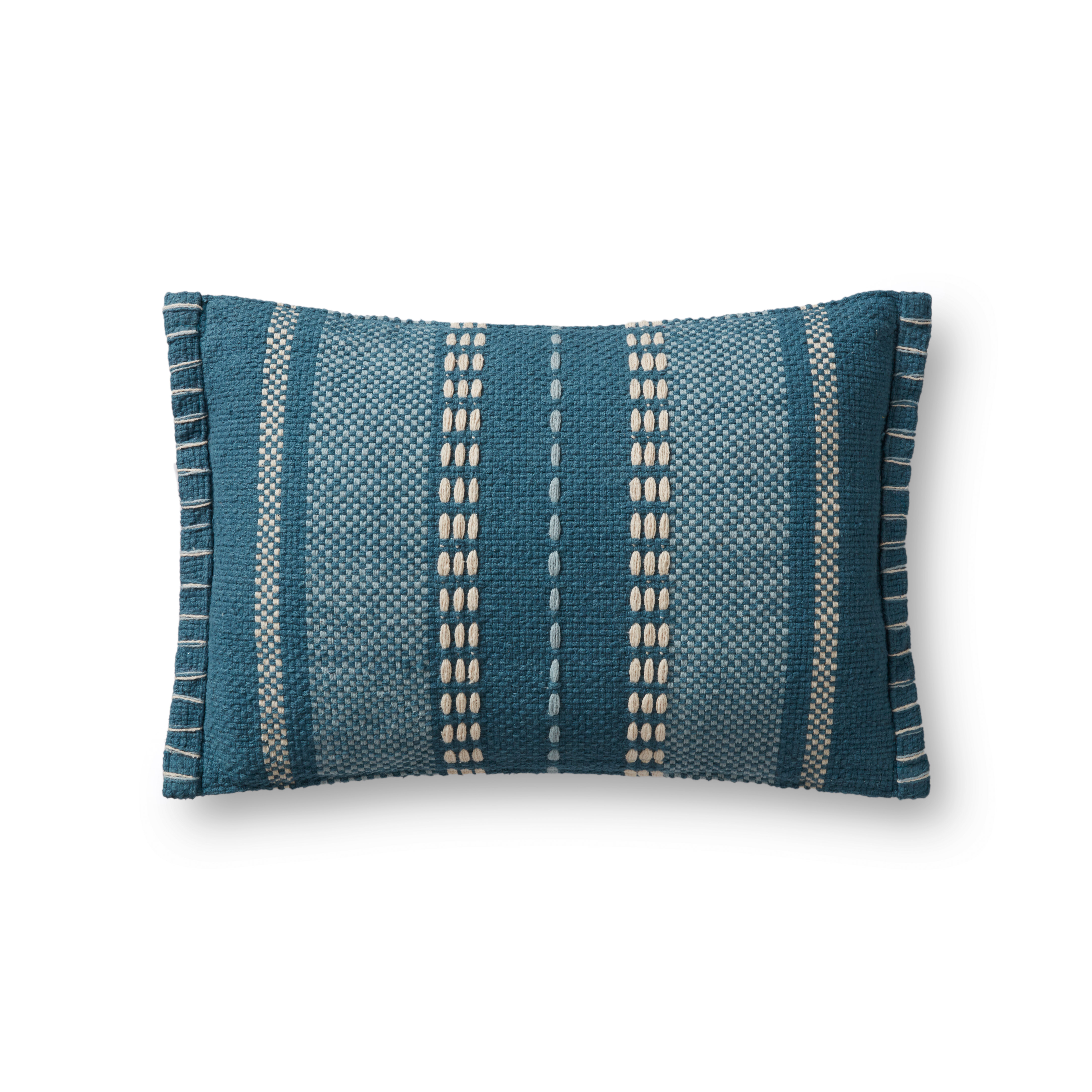 Basketweave Stitched Throw Pillow, Blue, 21" x 13" - Magnolia Home by Joana Gaines Crafted by Loloi Rugs