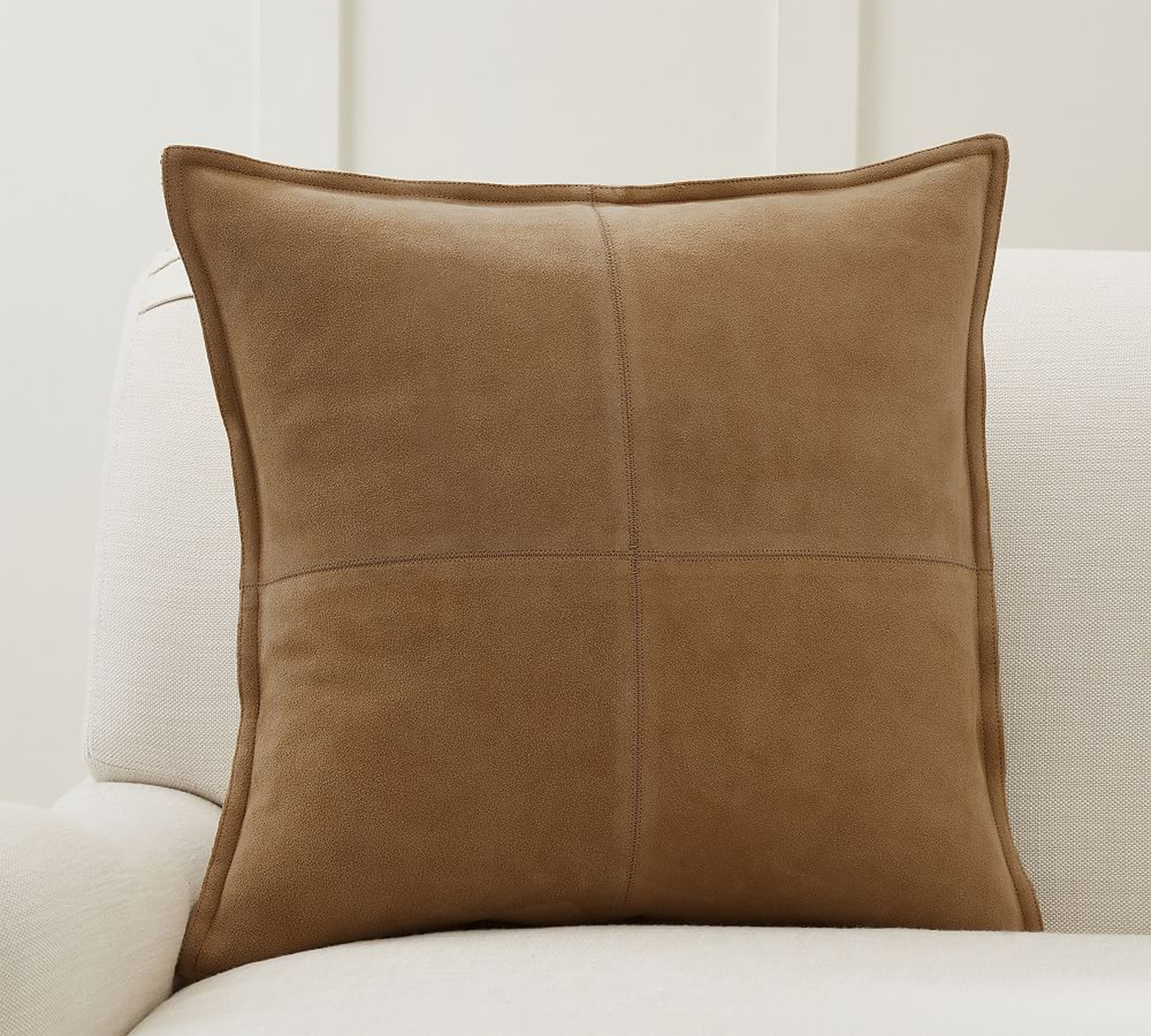 Pieced Suede Pillow Cover - Set of 2, 20 x 20", Camel - Pottery Barn
