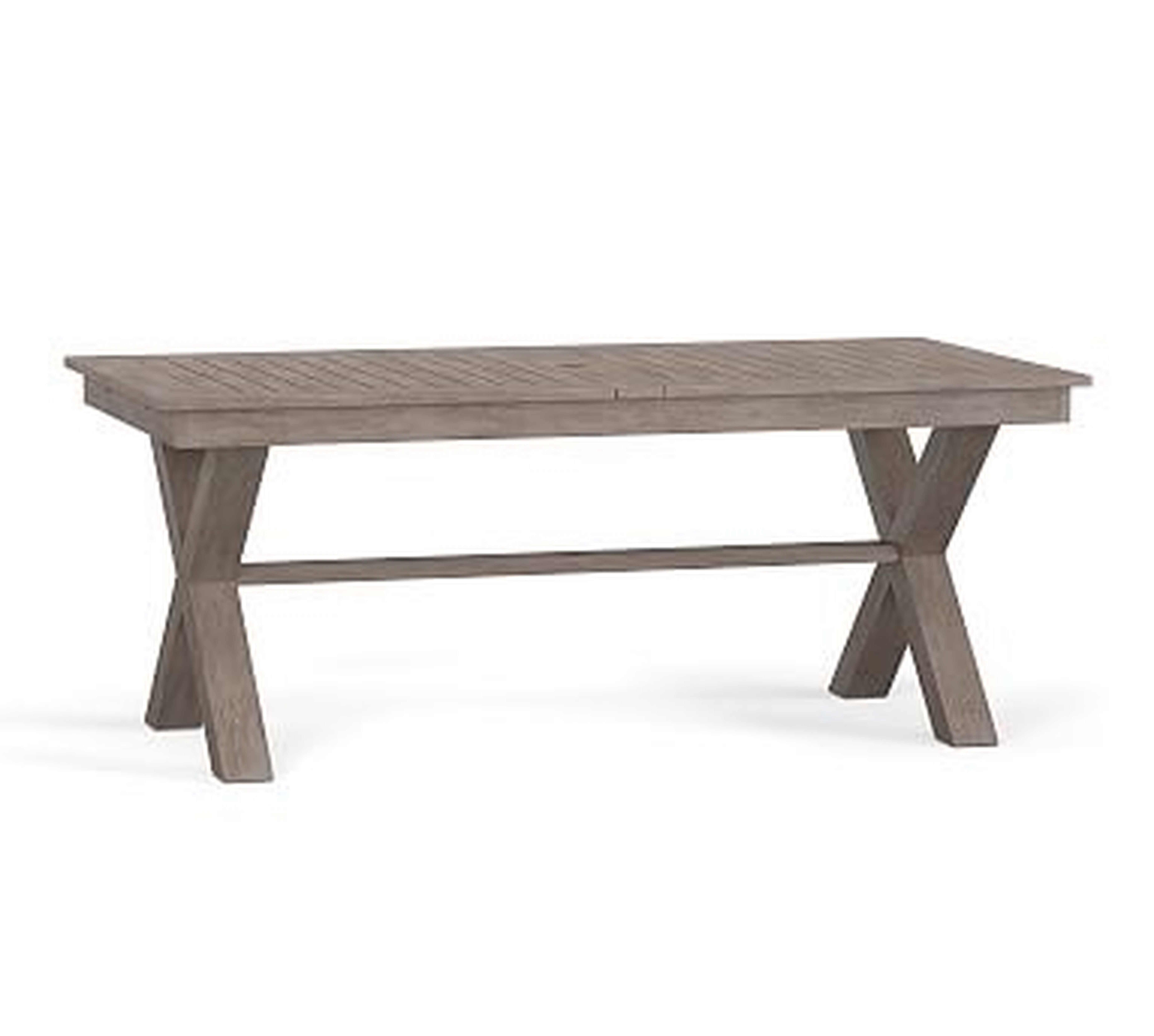 Indio Wood X-Base Rectangular Extending Outdoor Dining Table, Weathered Gray - Pottery Barn
