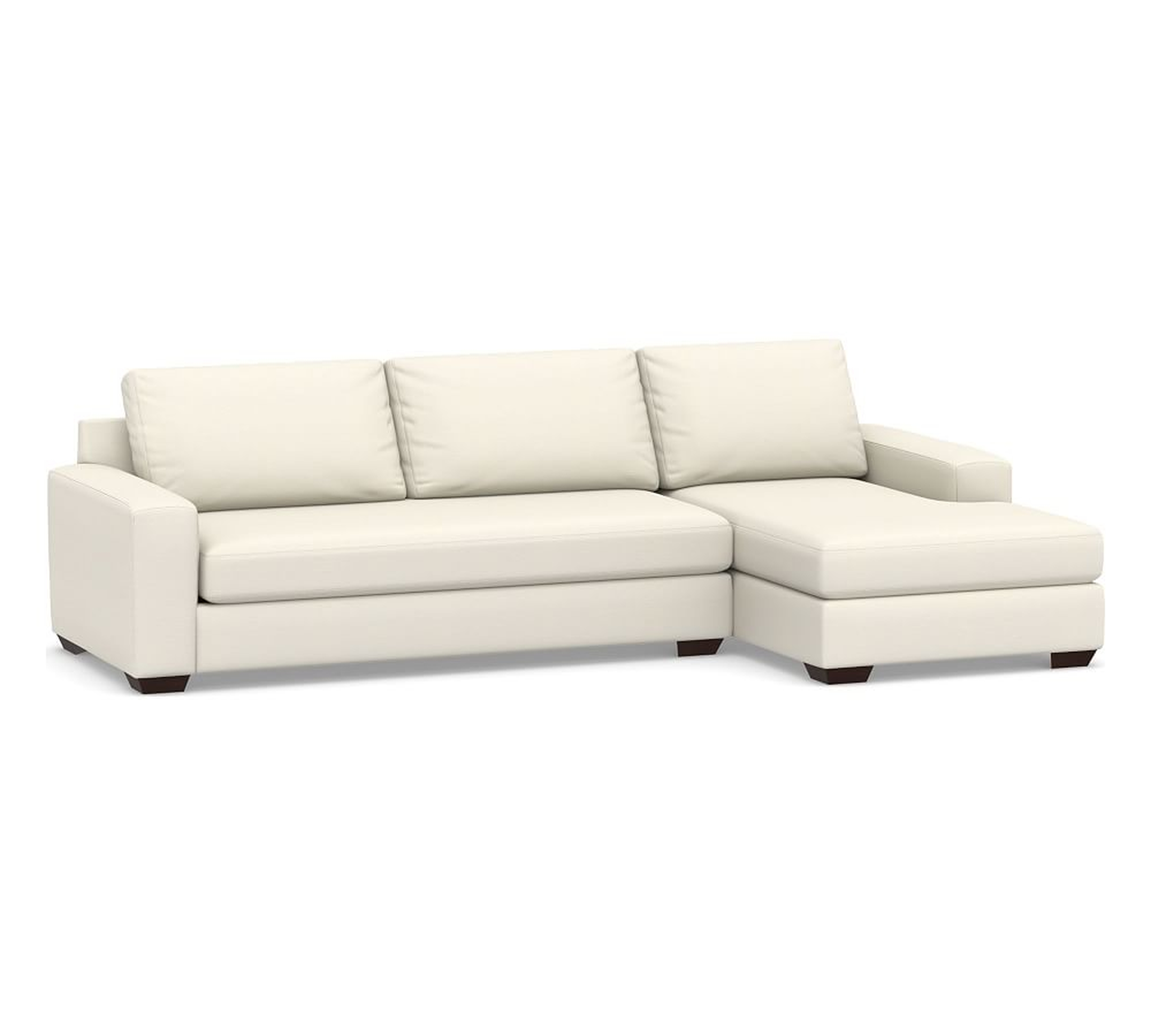 Big Sur Square Arm Upholstered Left Arm Sofa with Chaise Sectional and Bench Cushion, Down Blend Wrapped Cushions, Textured Twill Ivory - Pottery Barn
